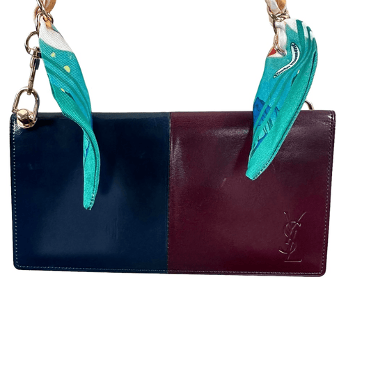 Yves Saint Laurent YSL Vintage Multicolor Two-Tone Long Wallet W/ Added Crossbod