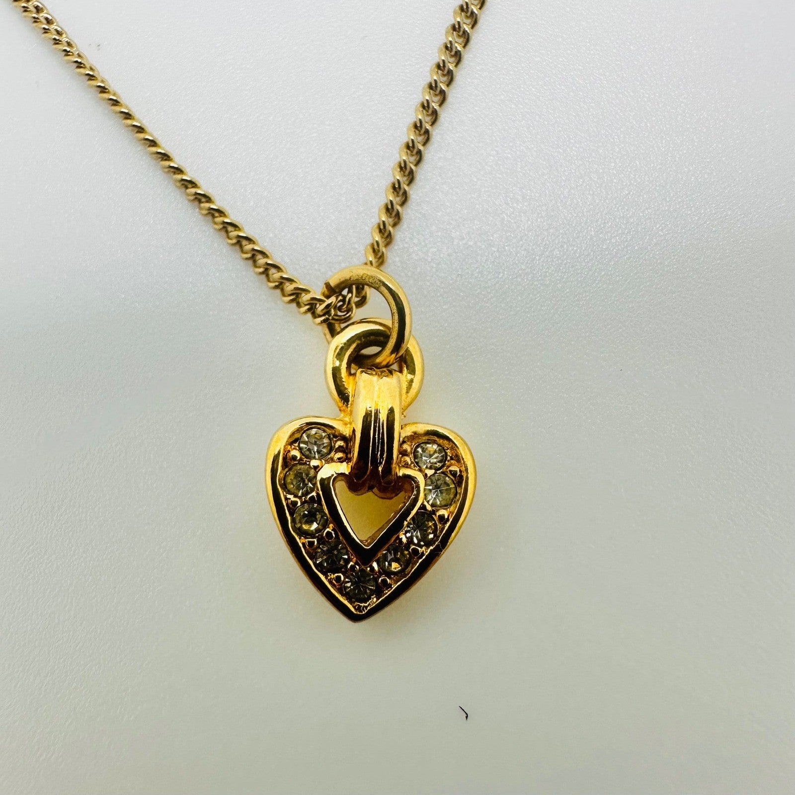 Christian Dior Gold Heart Necklace Rhinestone Vintage CD Logo Designer
