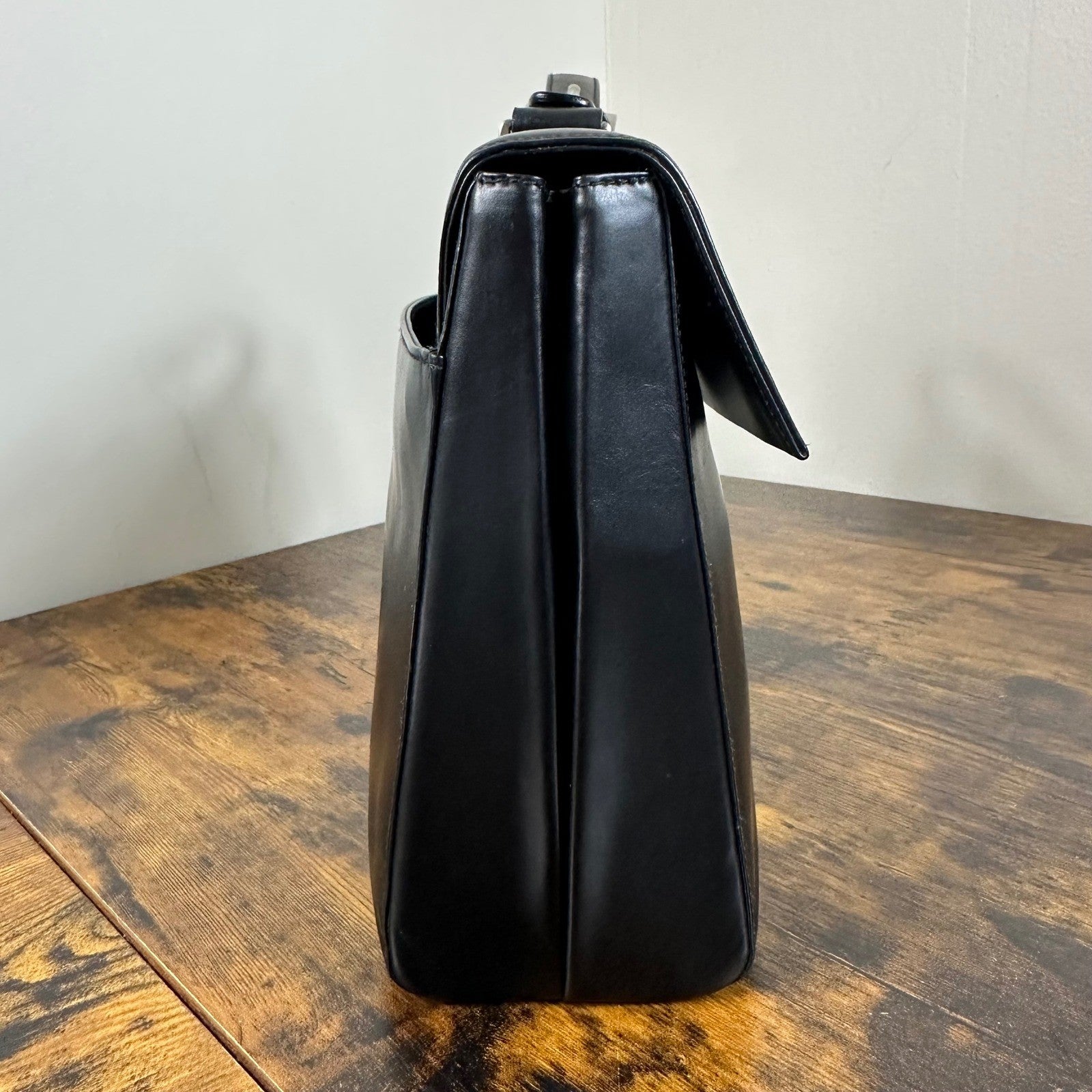 Prada Milano Vitello Lissato Black Leather Top Handle Bag Authentic Designer