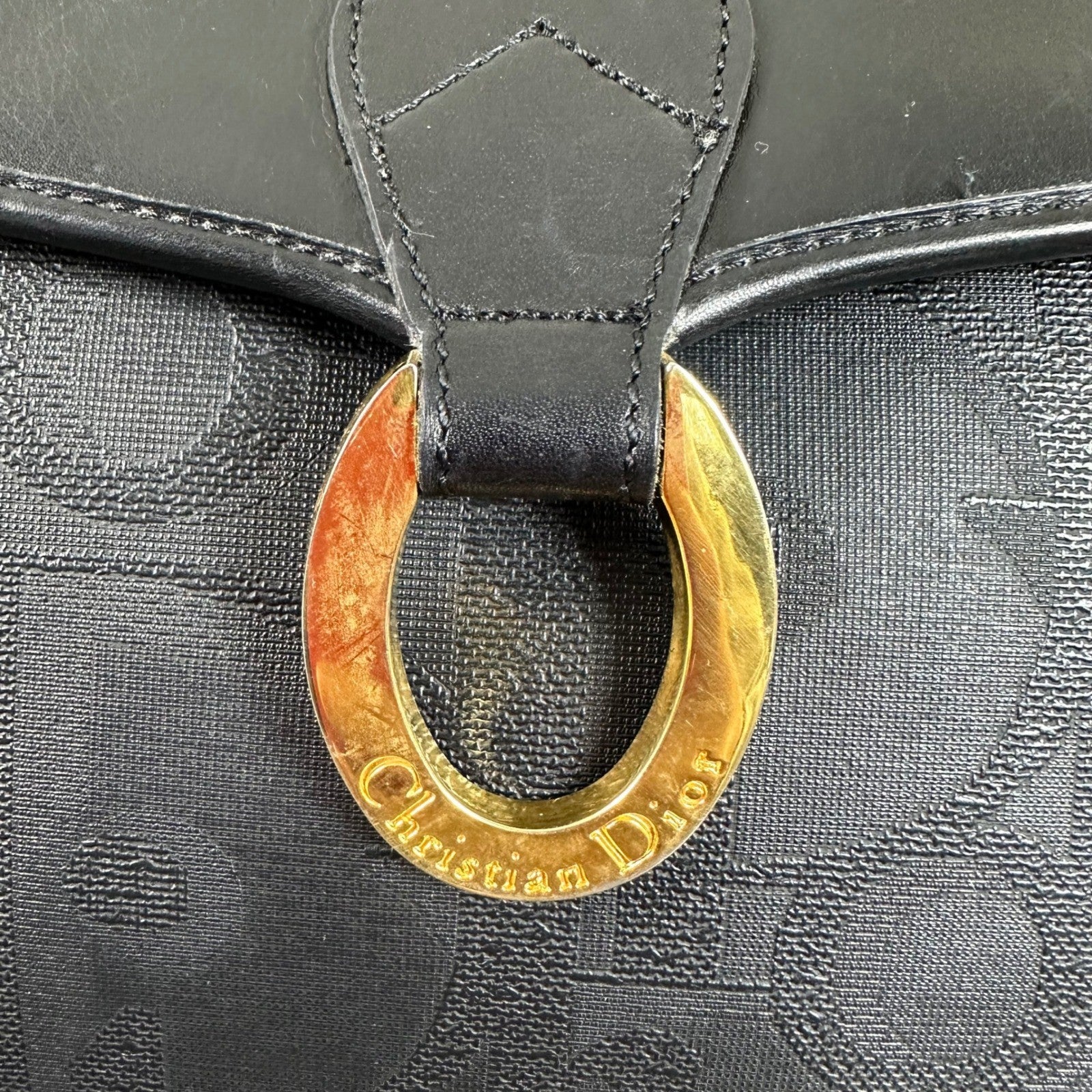 Vintage Christian Dior Monogram Chain Shoulder Bag Black Clutch