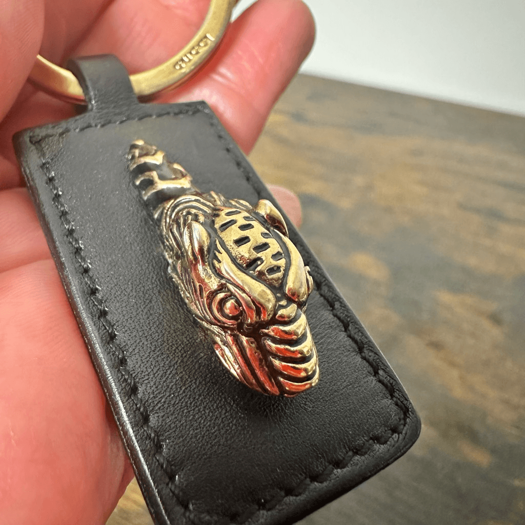 Gucci Tiger Metal Leather Key Ring Keychain Bag Charm