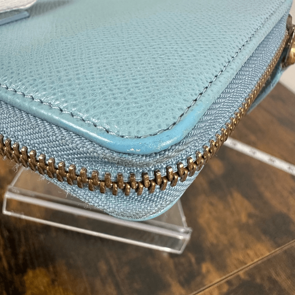 Valentino Garavani Leather Zippy Wallet Full Zip Porcelain Blue