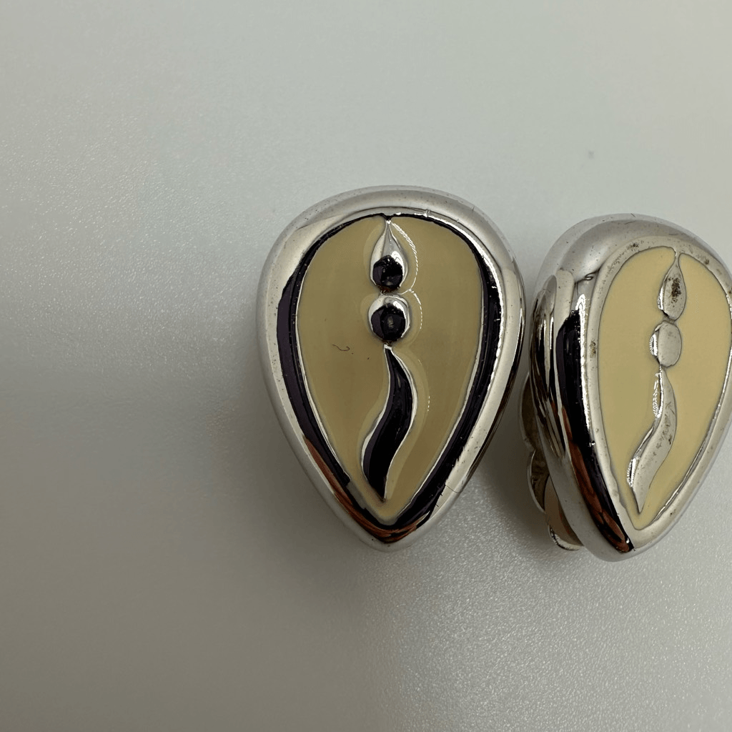 Givenchy Vintage Enamel Silver Tone Clip On Earrings