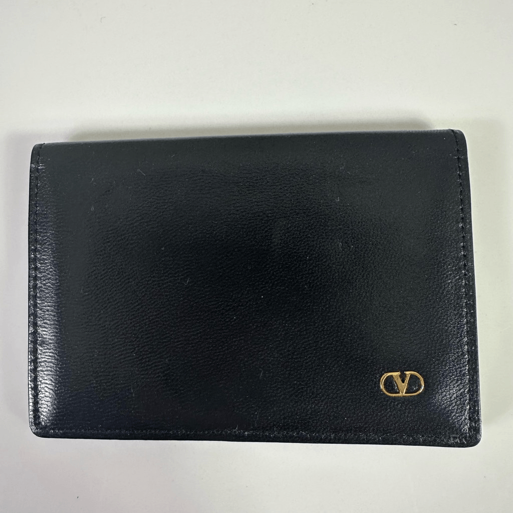 Valentino Garavani Slim Bifold Card Wallet Black Leather