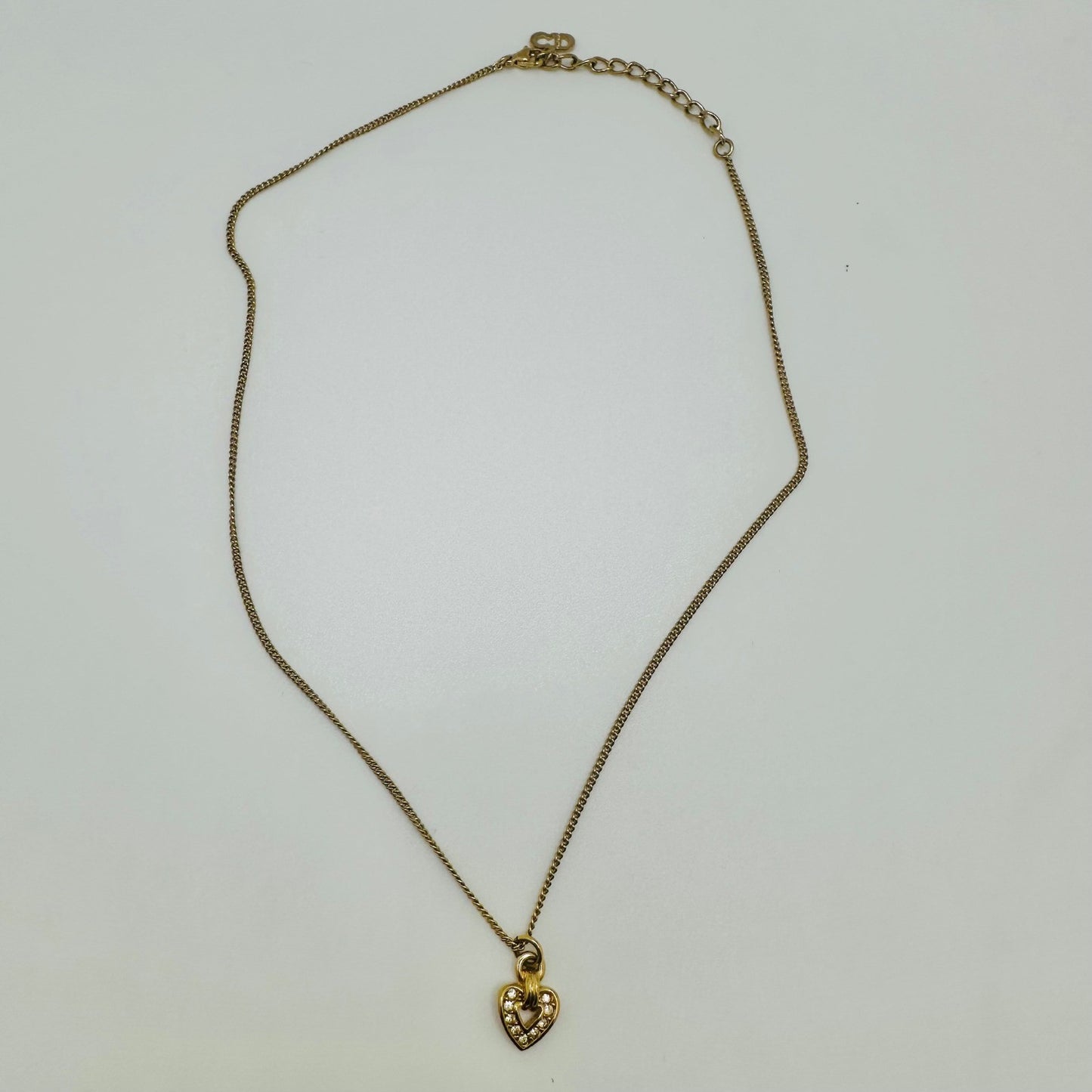 Christian Dior Gold Heart Necklace Rhinestone Vintage CD Logo Designer