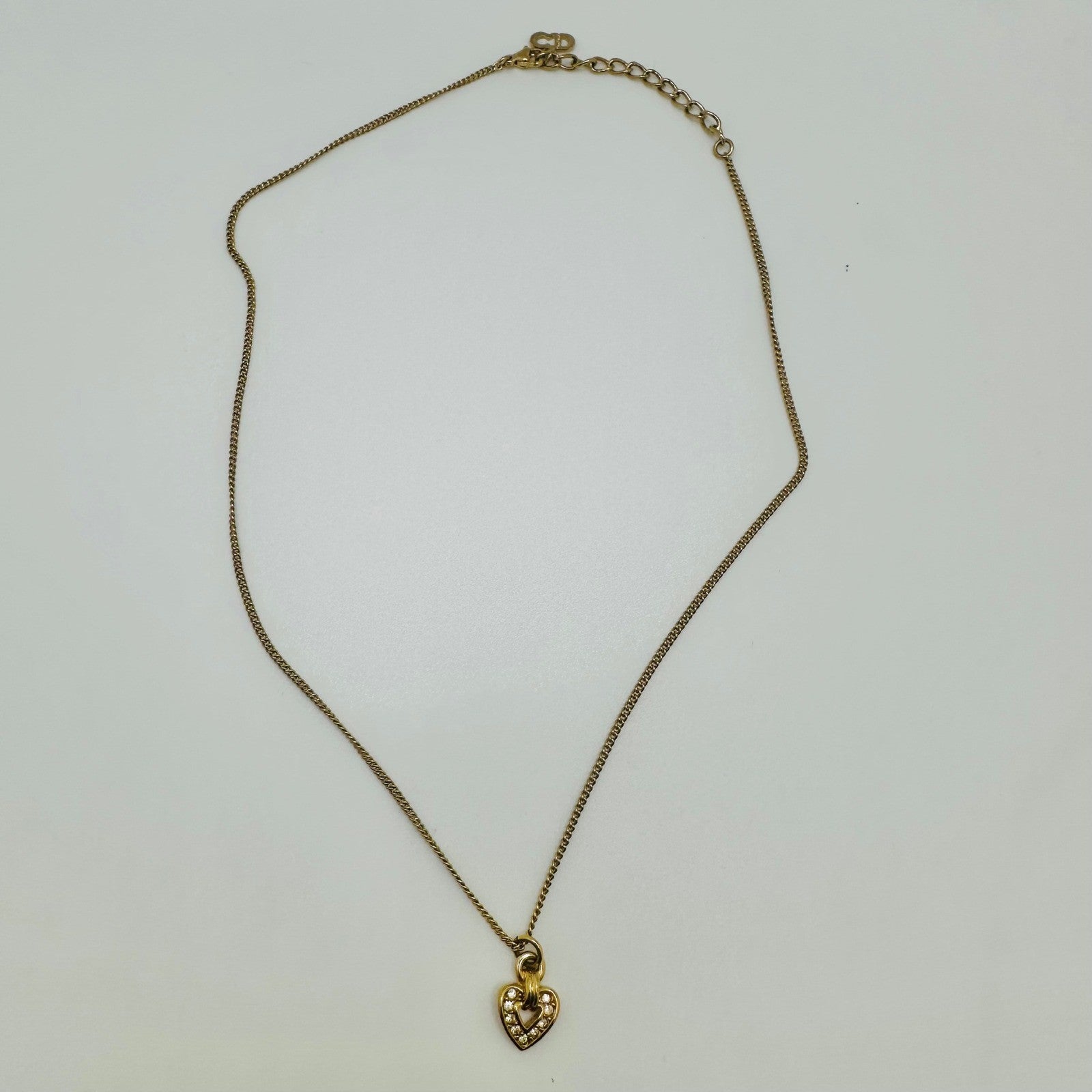 Christian Dior Gold Heart Necklace Rhinestone Vintage CD Logo Designer