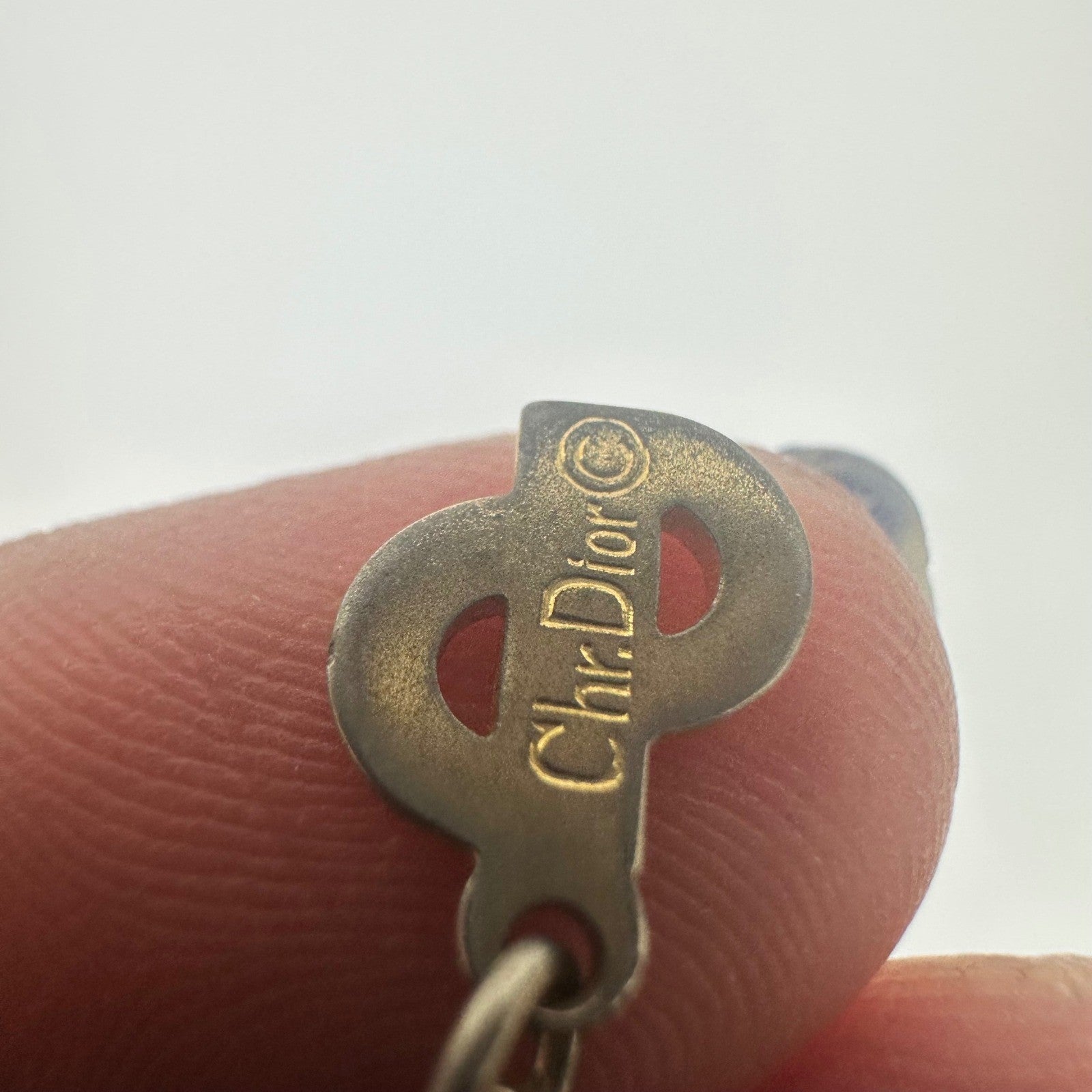 Vintage Christian Dior Necklace Gold Tone Pendant Logo Charm