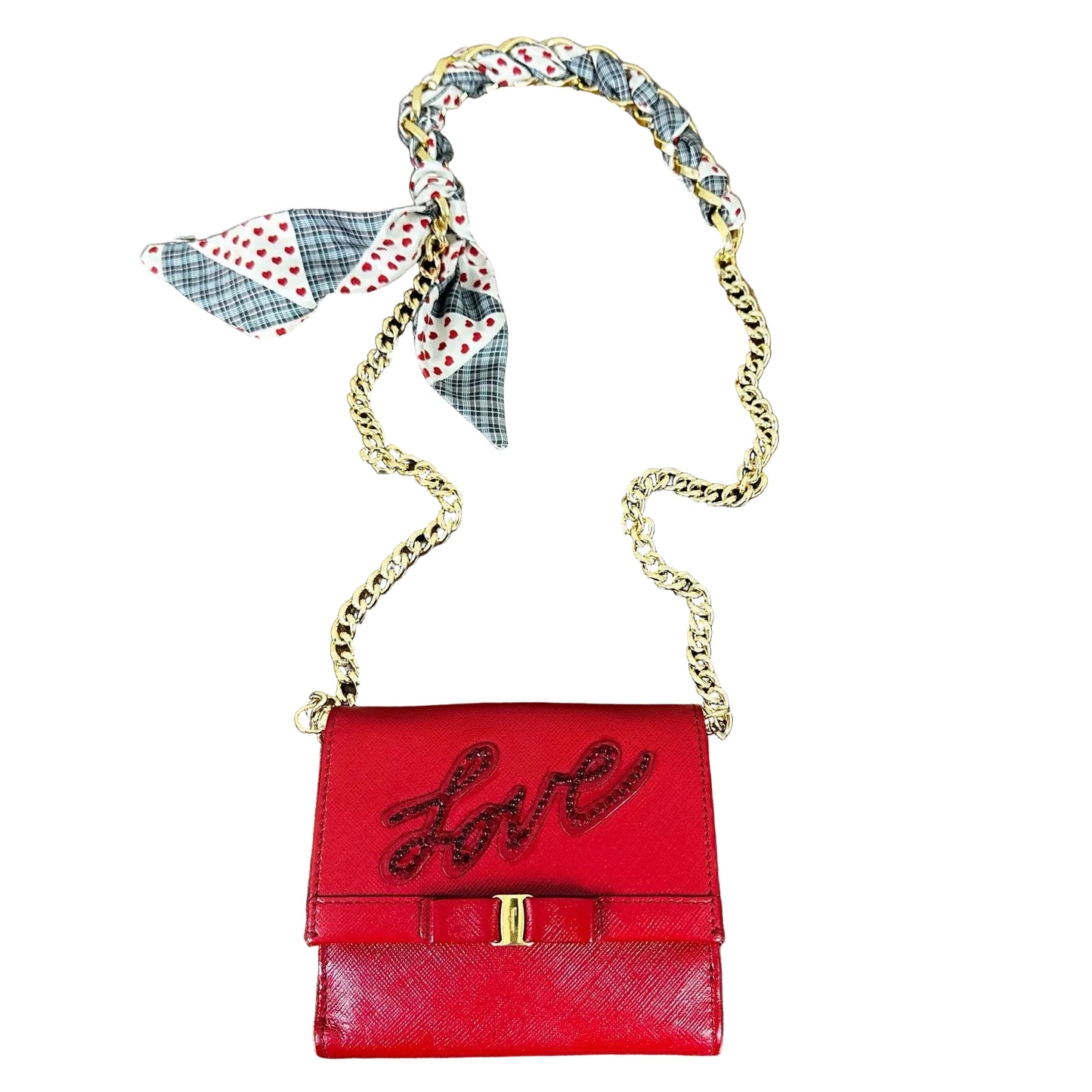 Rare Salvatore Ferragamo "Love" Compact Wallet Red Leather