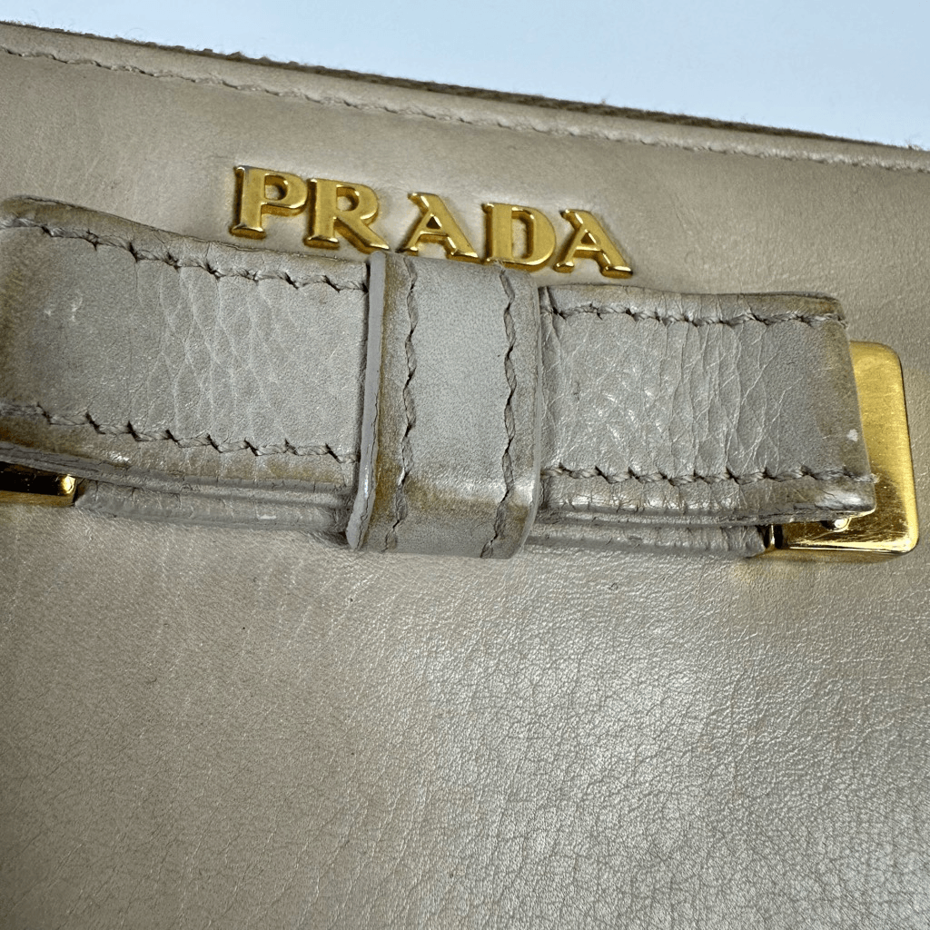 Prada Ribbon Beige Long Zippy Wallet Full Zip Leather