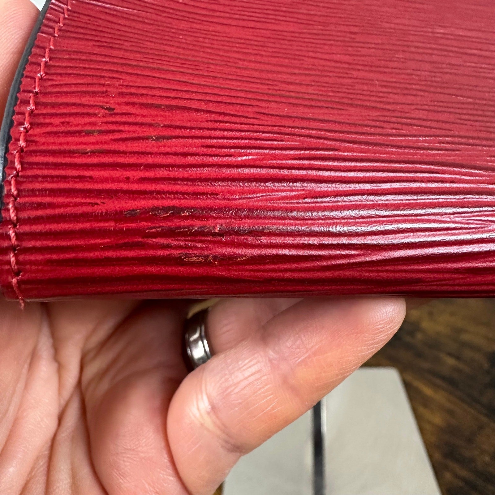 Authentic Louis Vuitton Red Epi Leather Accessories Pochette Bag Vintage