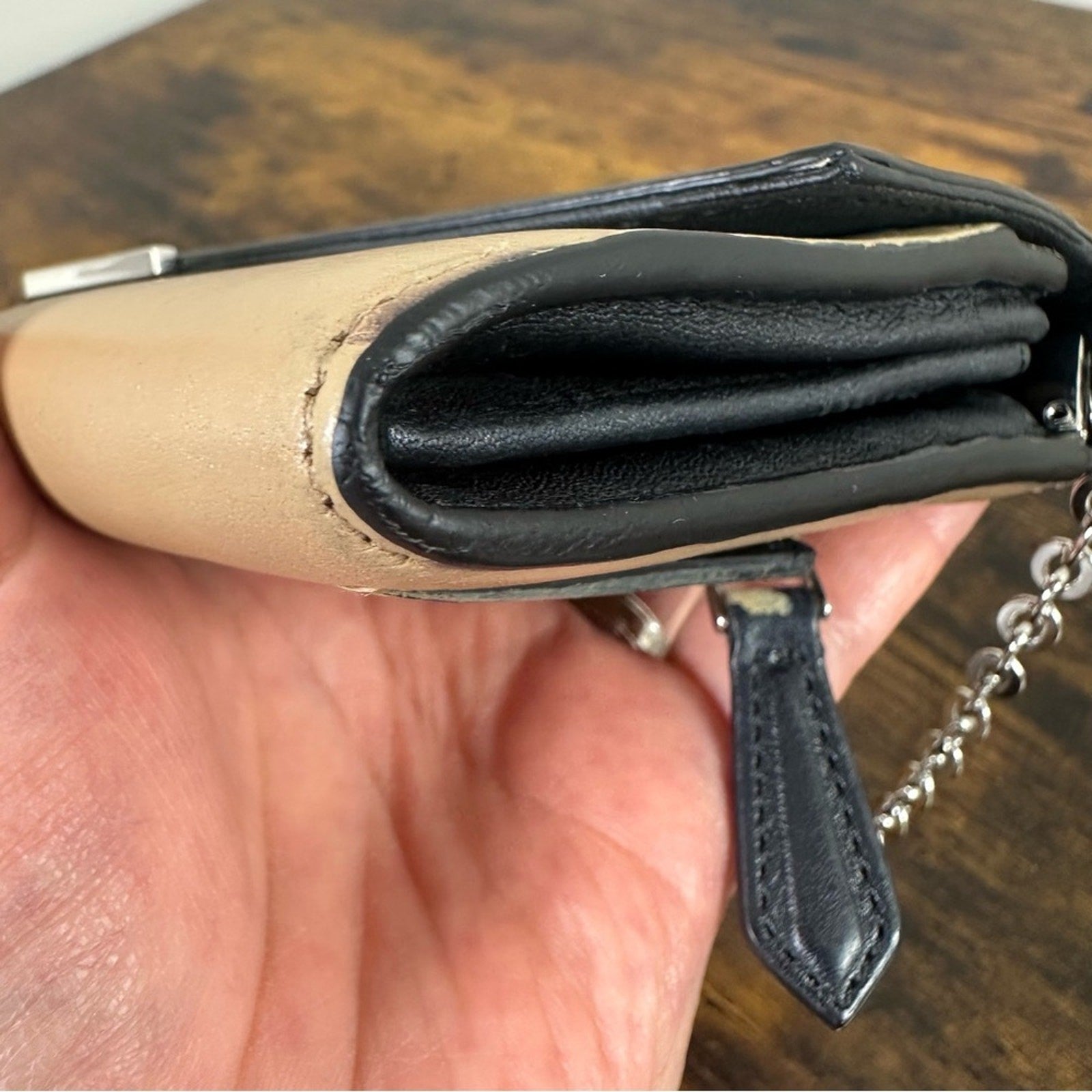 Fendi Leather Envelope Wallet Black Beige Authentic