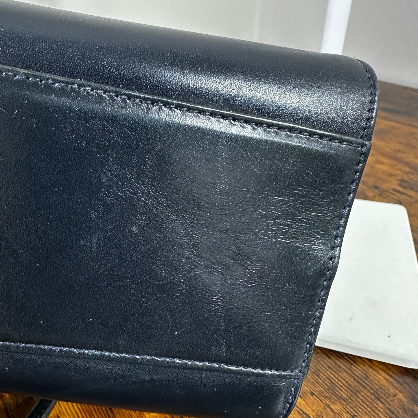 Salvatore Ferragamo Vara Vintage Shoulder Bag Navy Blue Leather