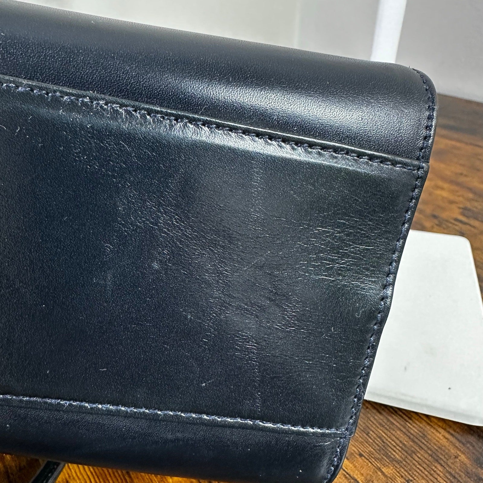 Salvatore Ferragamo Vara Vintage Shoulder Bag Navy Blue Leather