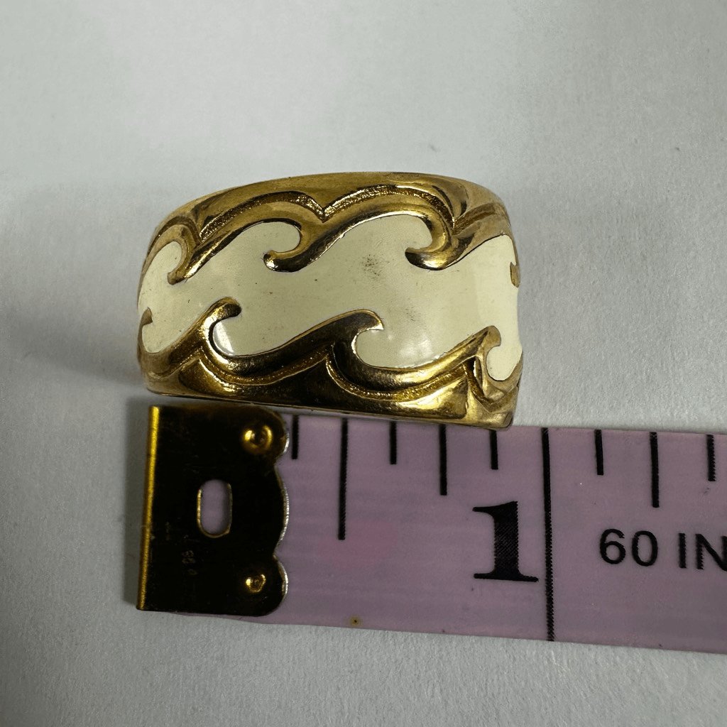 Christian Dior Vintage Hoop Clip On Earrings White Enamel Gold Tone Signed