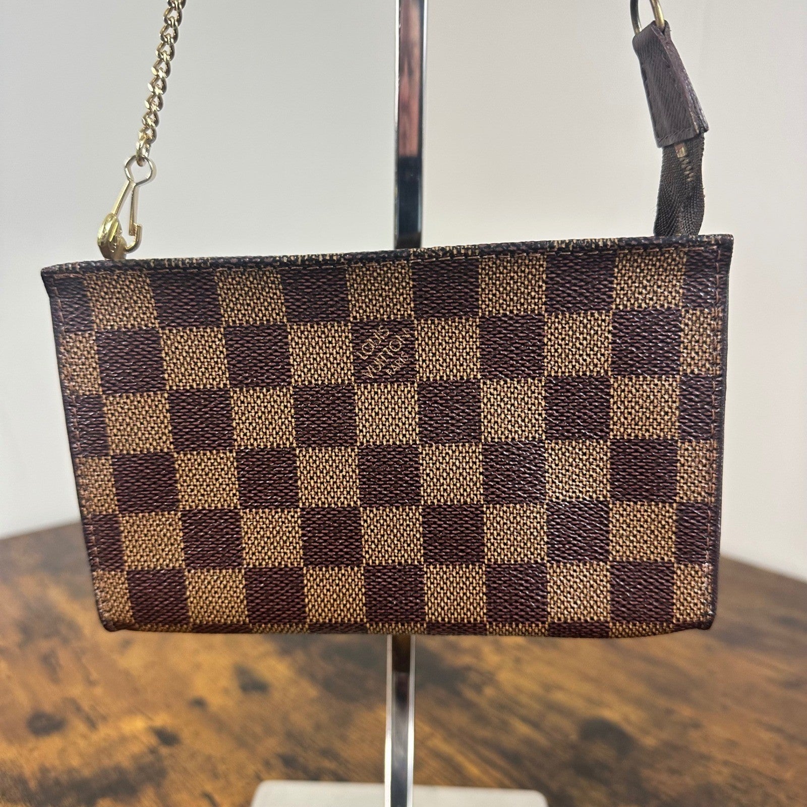 Louis Vuitton Damier Ebene Canvas Accessories Pochette Pouch Bag Mini