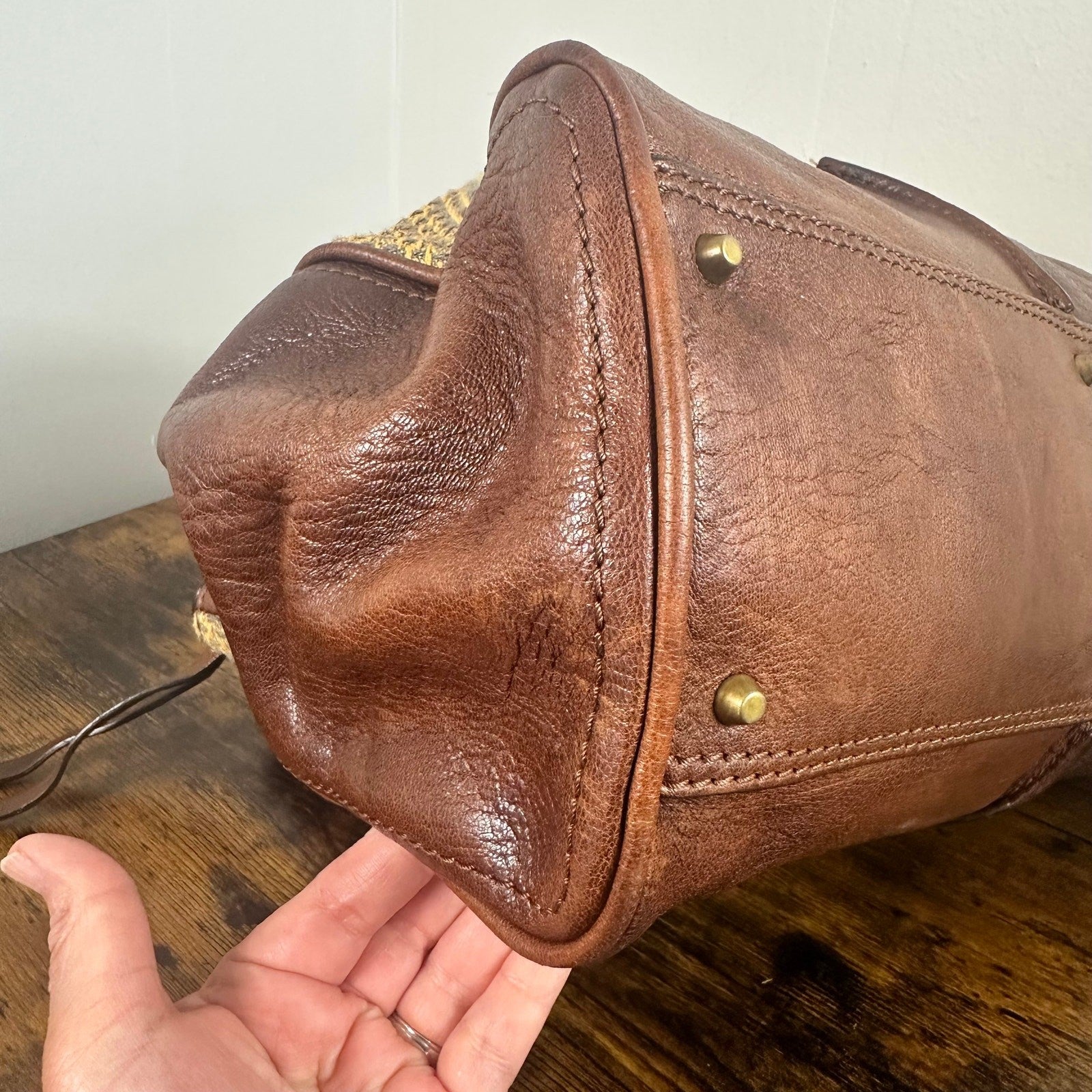 Vintage Chloe Paddington Leather & Tweed Satchel Bag Large 