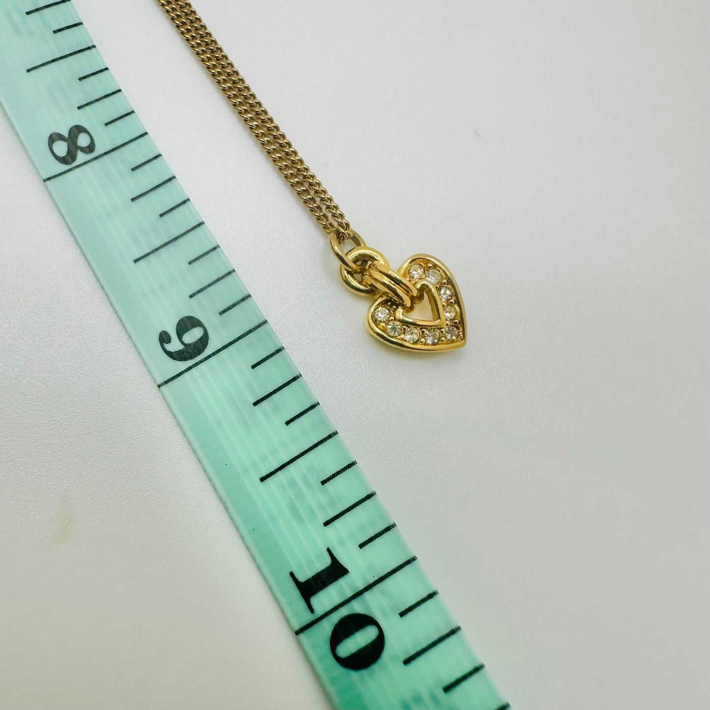 Christian Dior Gold Heart Necklace Rhinestone Vintage CD Logo Designer