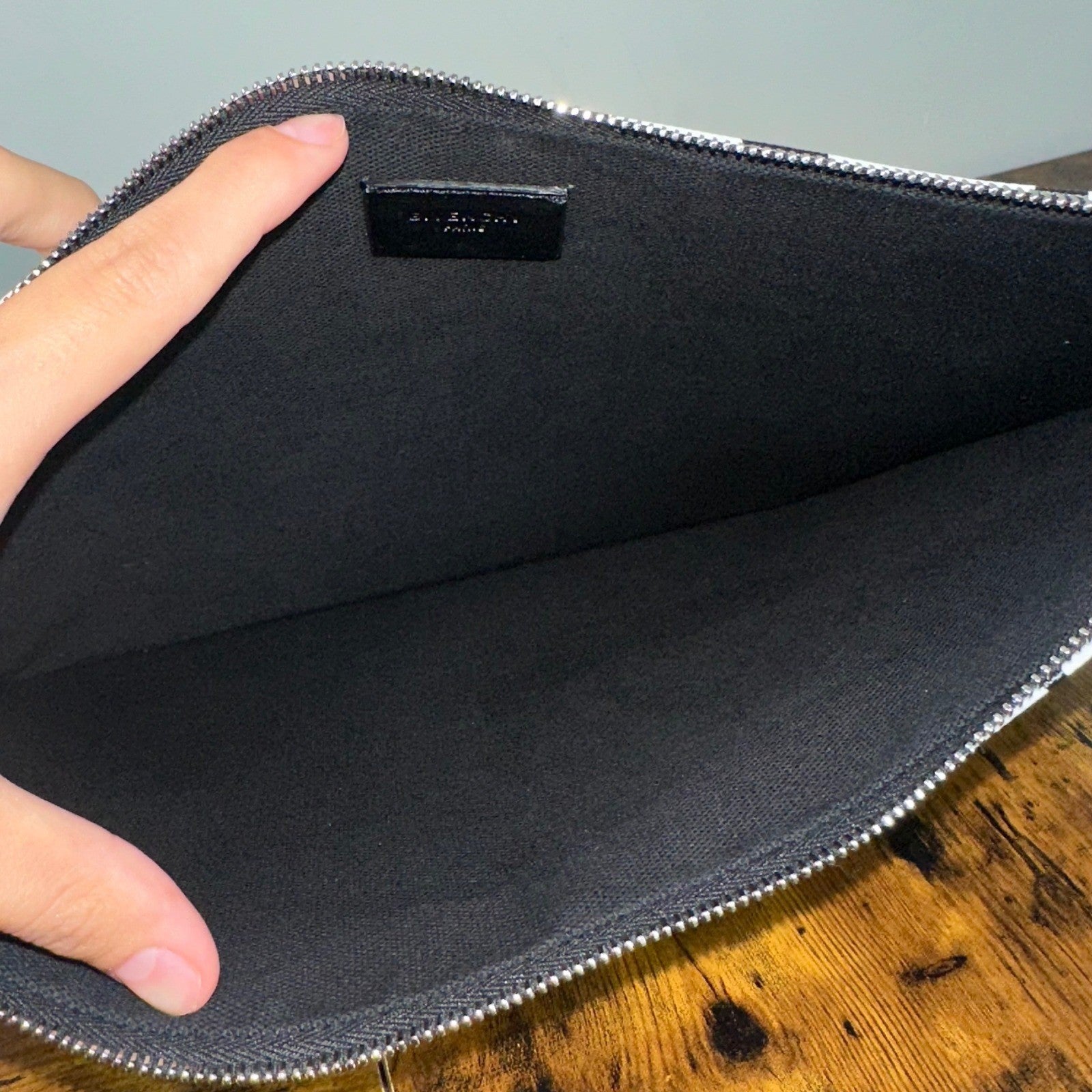 Givenchy Lightning Bolt Print Pouch Clutch Cosmetic Bag Black White