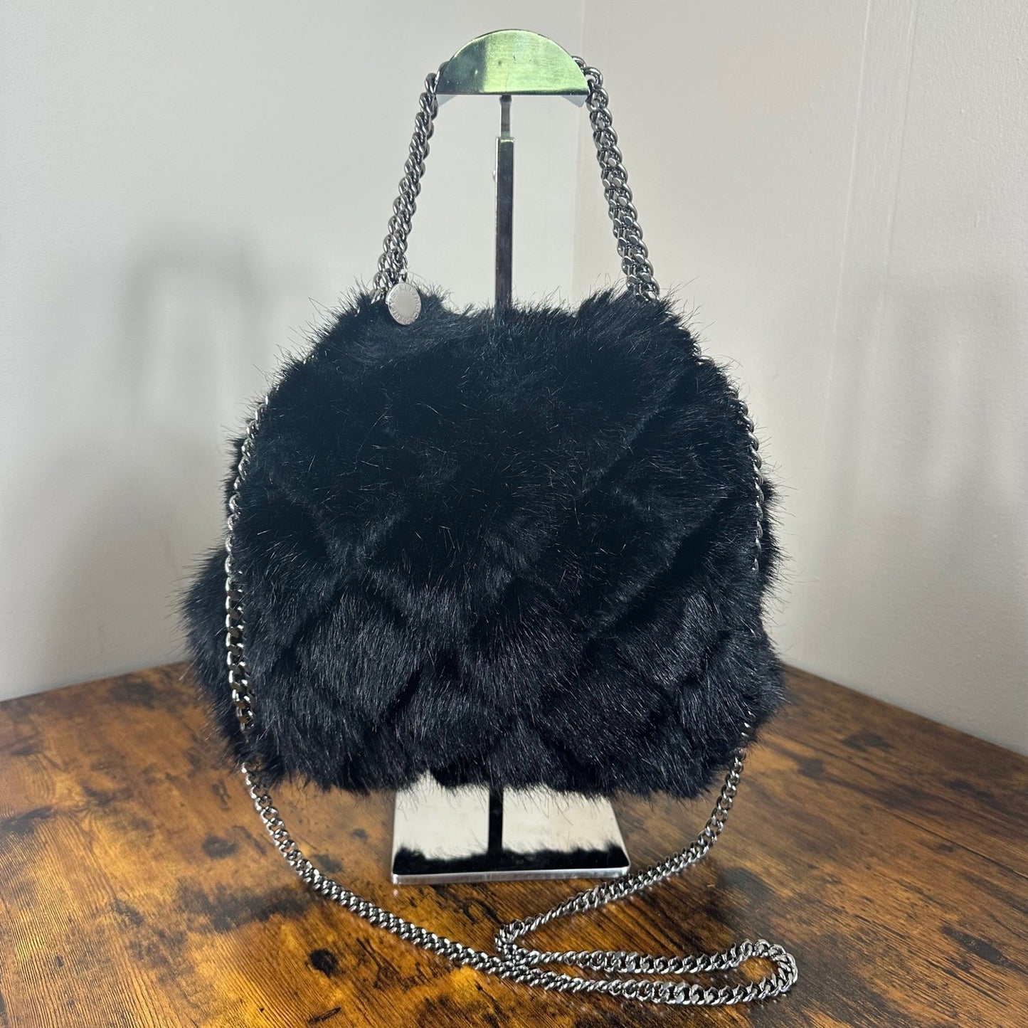 Stella McCartney Fur Free Fur Black Quilted Chain Shoulder Bag