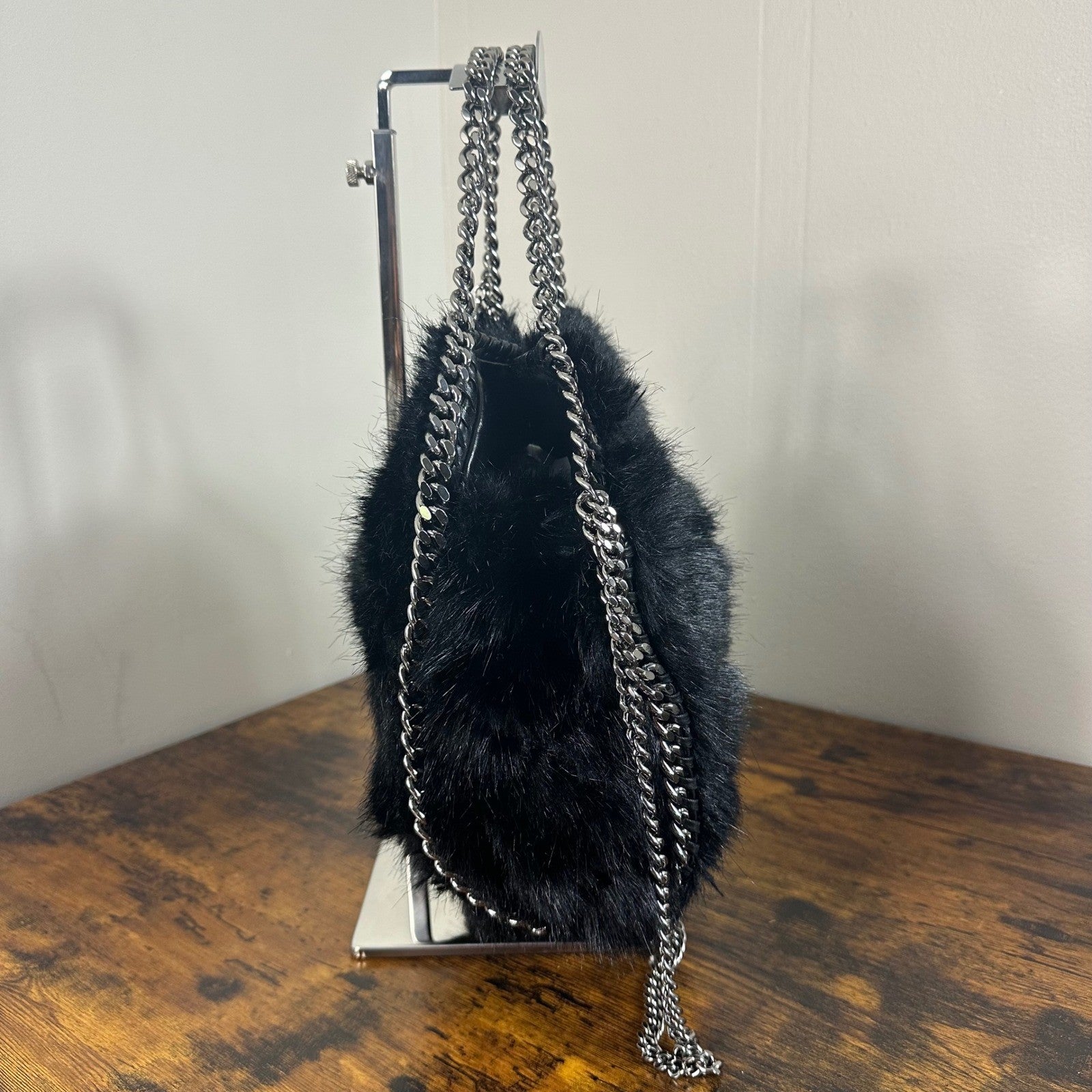 Stella McCartney Fur Free Fur Black Quilted Chain Shoulder Bag