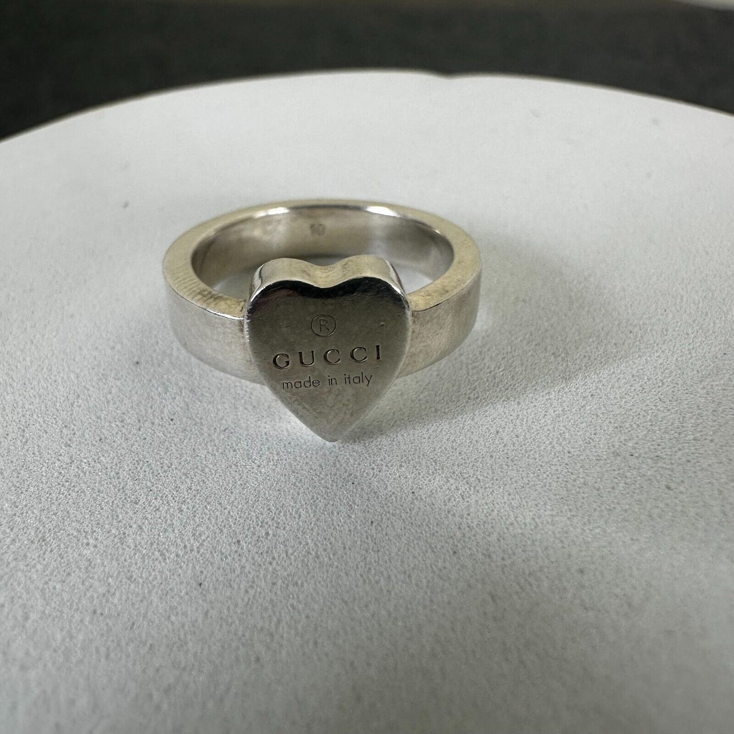Gucci Trademark Sterling Silver Heart Ring Authenticated W/ COA