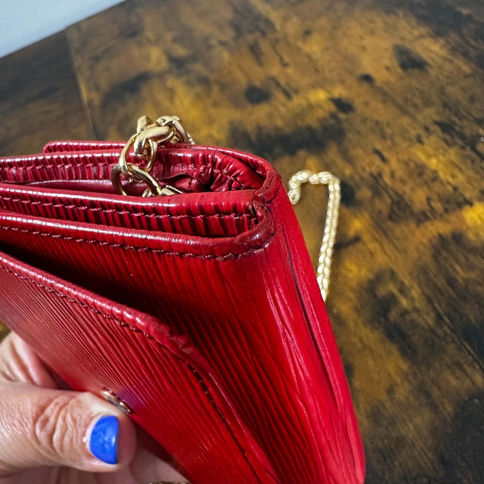 Louis Vuitton Red Epi Leather Vintage Wallet Padlock Gold Hardware Women