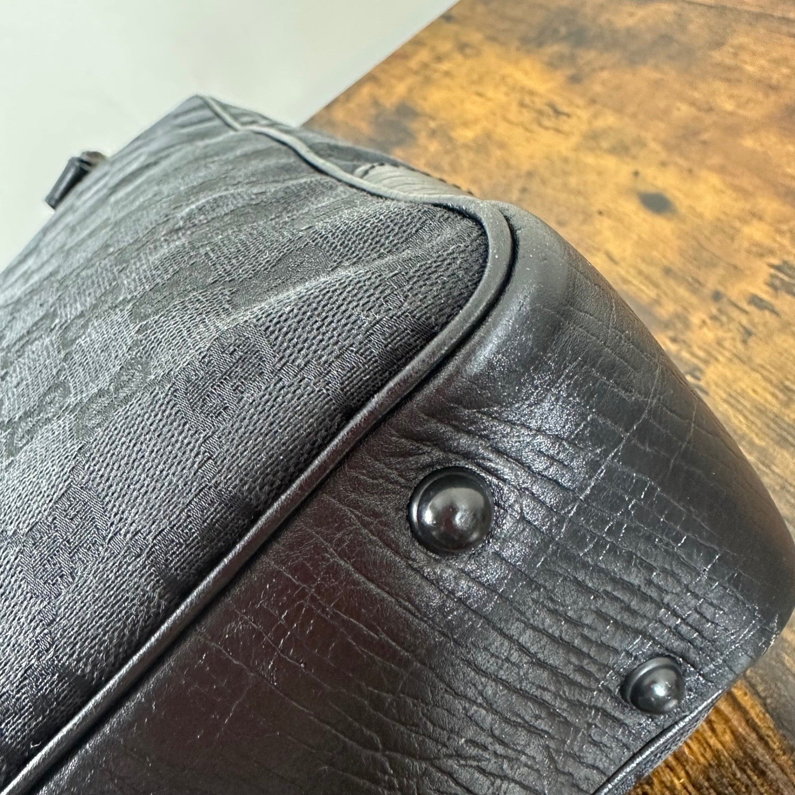 Gucci GG Canvas Bamboo Handle Tote Bag Handbag Black