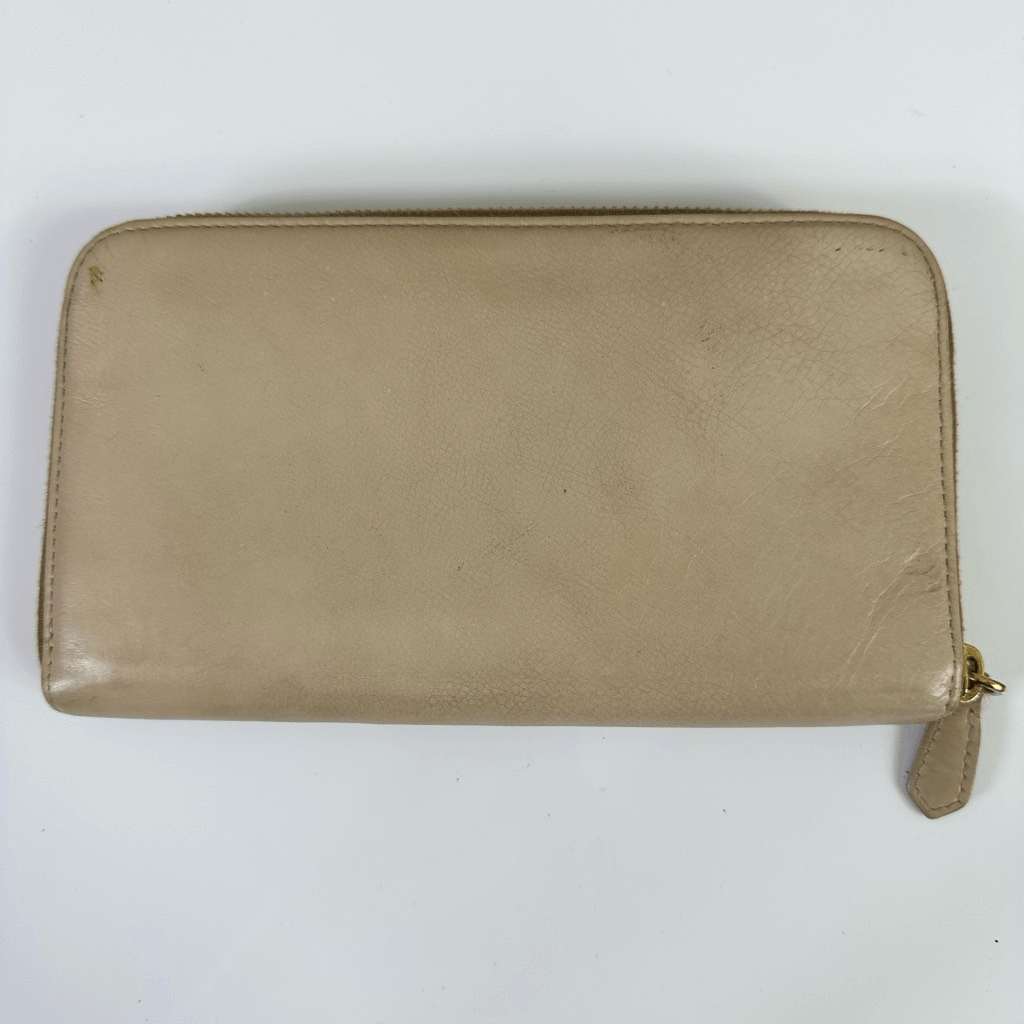 Prada Ribbon Beige Long Zippy Wallet Full Zip Leather