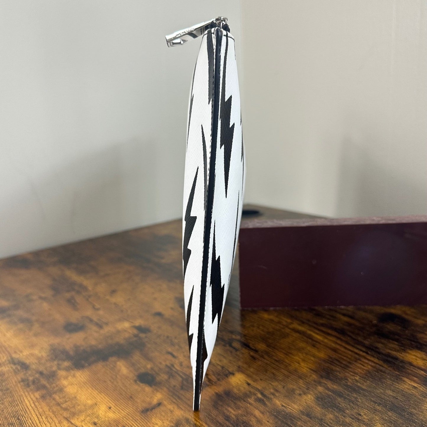 Givenchy Lightning Bolt Print Pouch Clutch Cosmetic Bag Black White