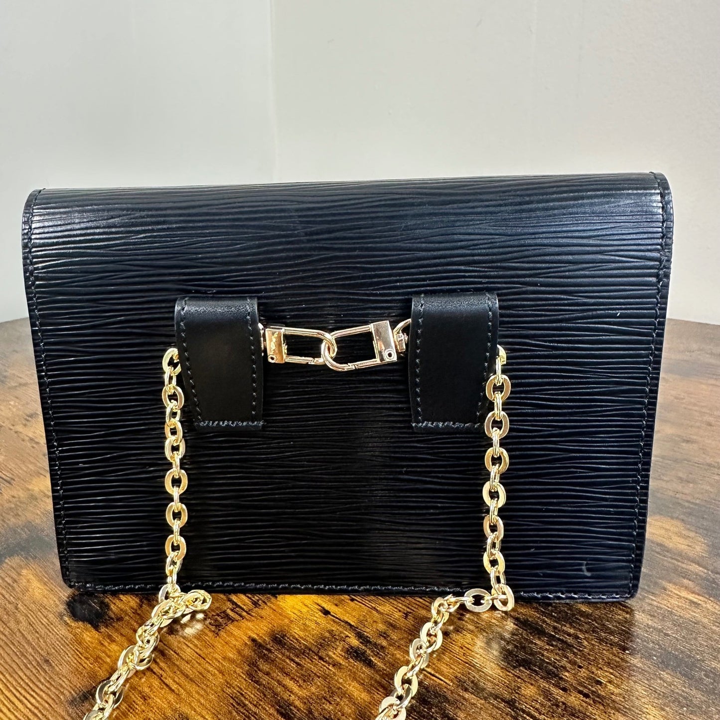 Louis Vuitton Epi Leather Belt Waist Bag Black Gold Chain Shoulder Bag