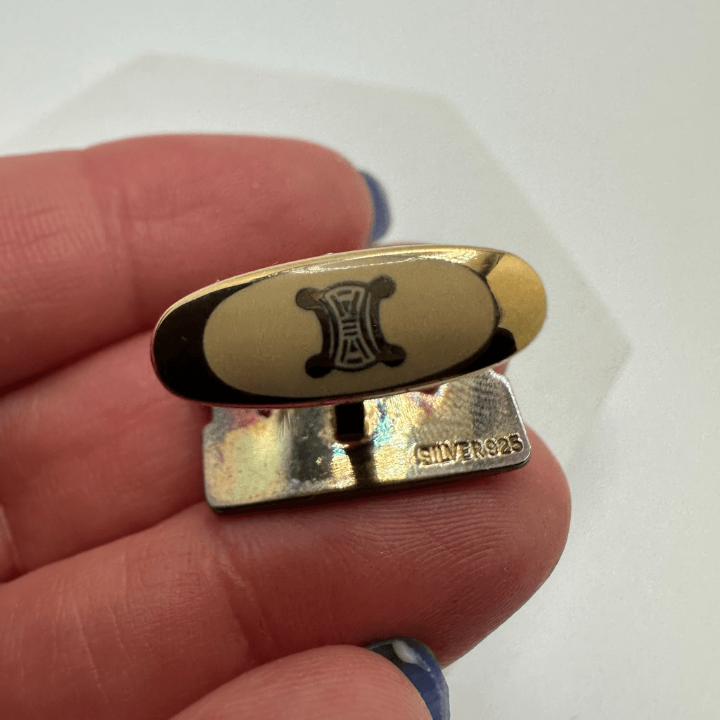 Celine Macadam Horse Carriage Black Enamel Silver 925 Cufflinks