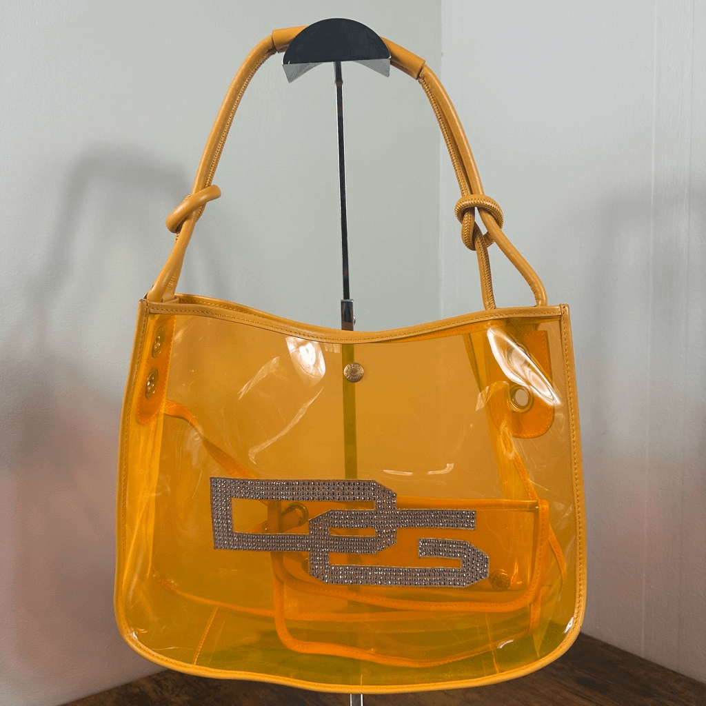 Dolce & Gabbana D&G Rhinestone Embellished Clear Orange Vinyl Tote Bag