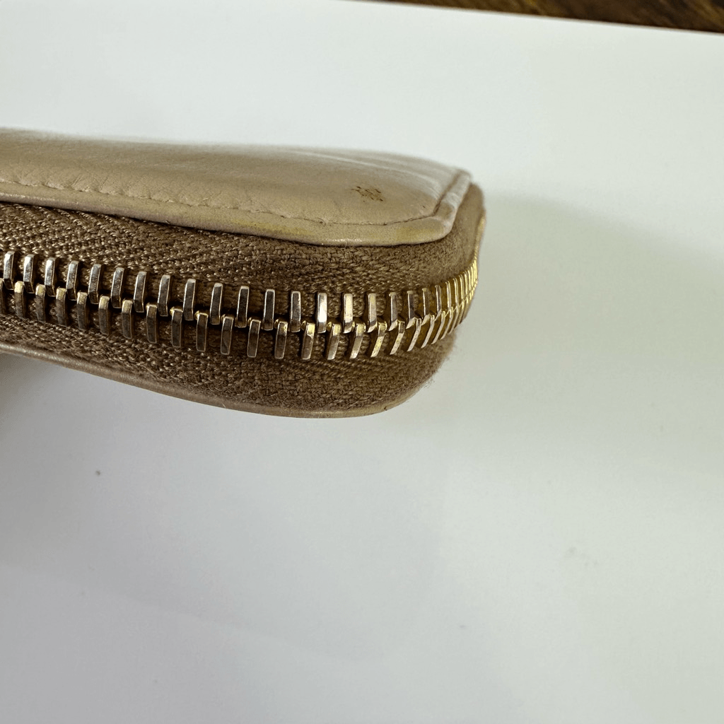 Prada Ribbon Beige Long Zippy Wallet Full Zip Leather