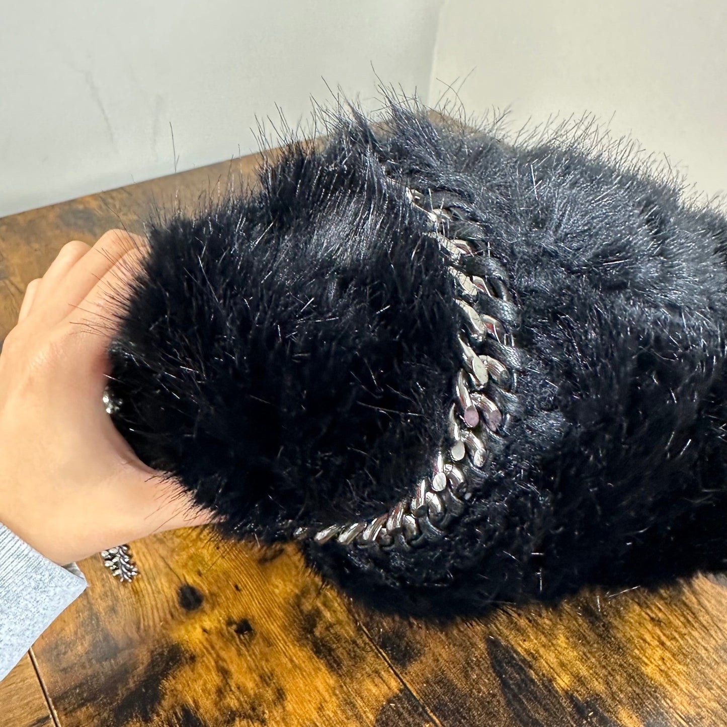 Stella McCartney Fur Free Fur Black Quilted Chain Shoulder Bag