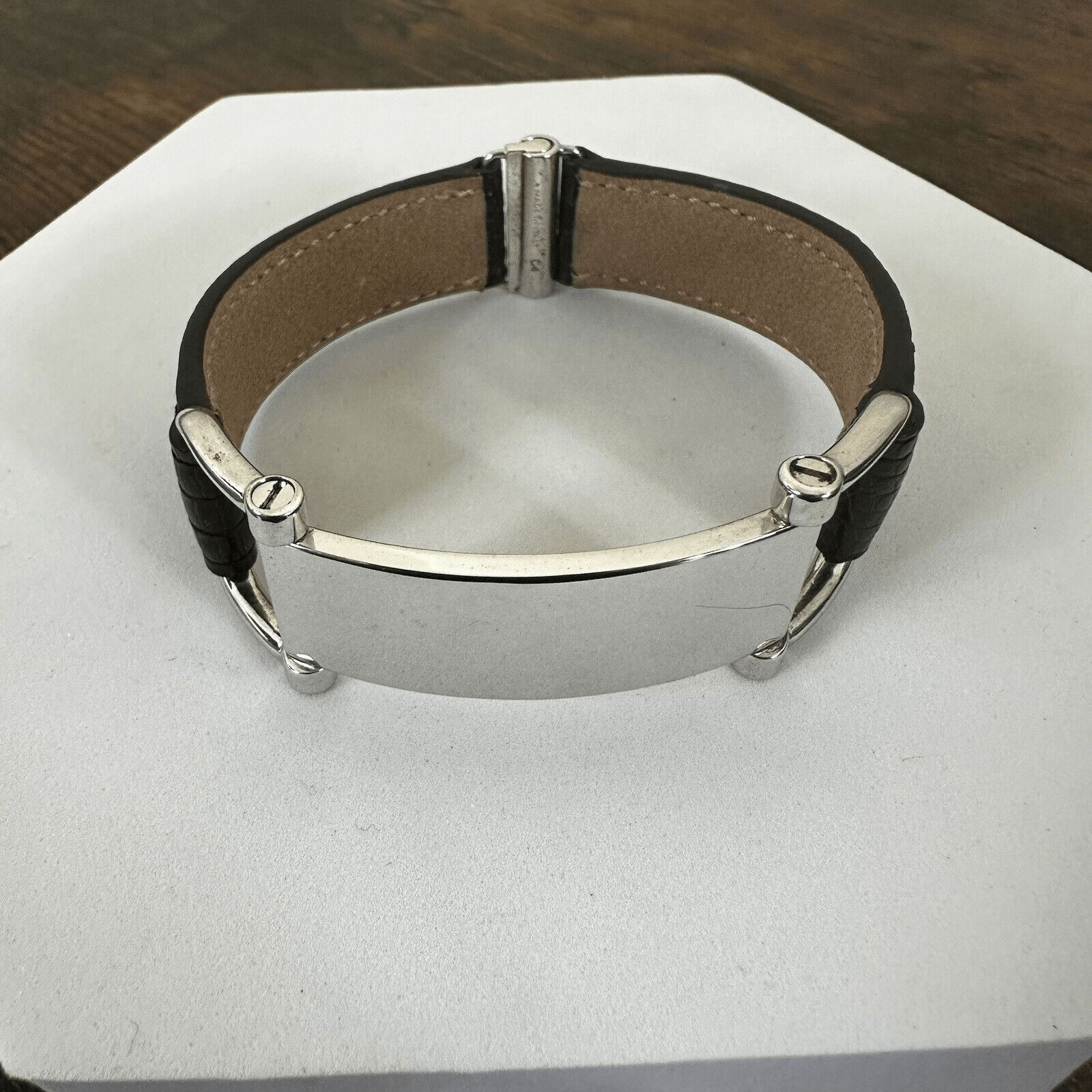 Celine Plaque Bracelet In Lizard And Brass With Certificate Of Authenticity