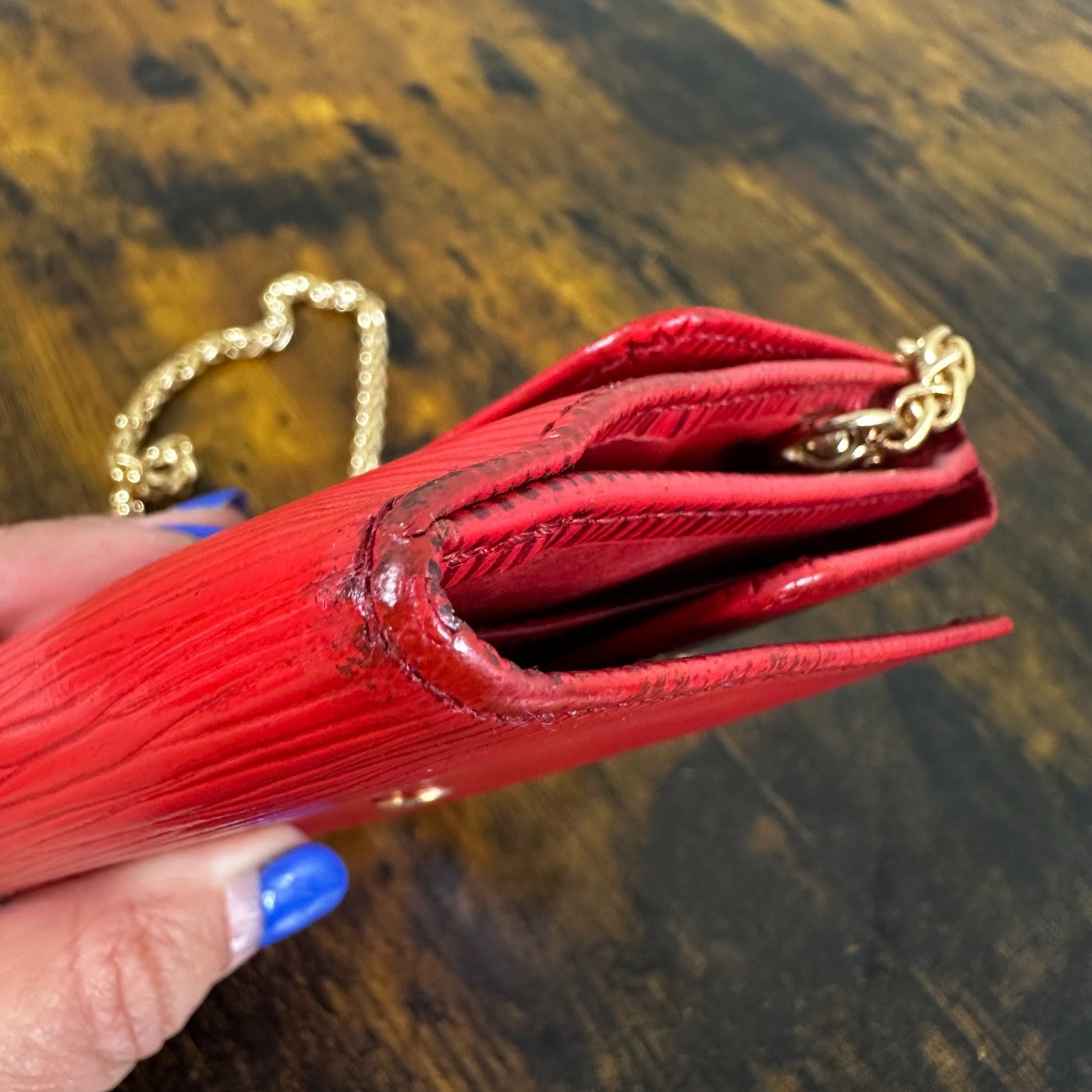 Louis Vuitton Red Epi Leather Vintage Wallet Padlock Gold Hardware Women