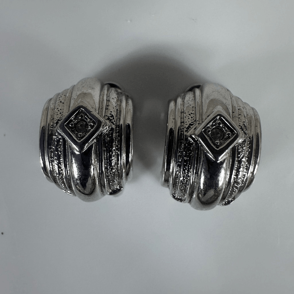 Christian Dior Silver Tone Rhinestone Clip On Earrings