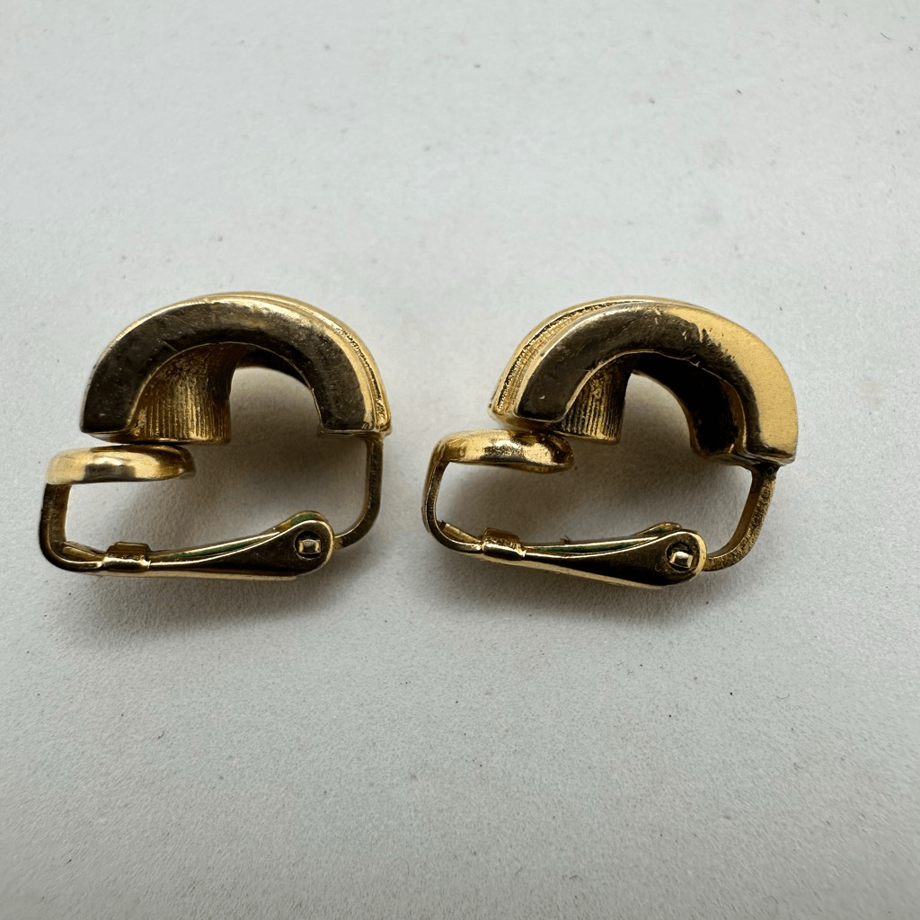 Christian Dior Gold Tone Rhinestone Small Half Hoop Clip On Earrings Vintage