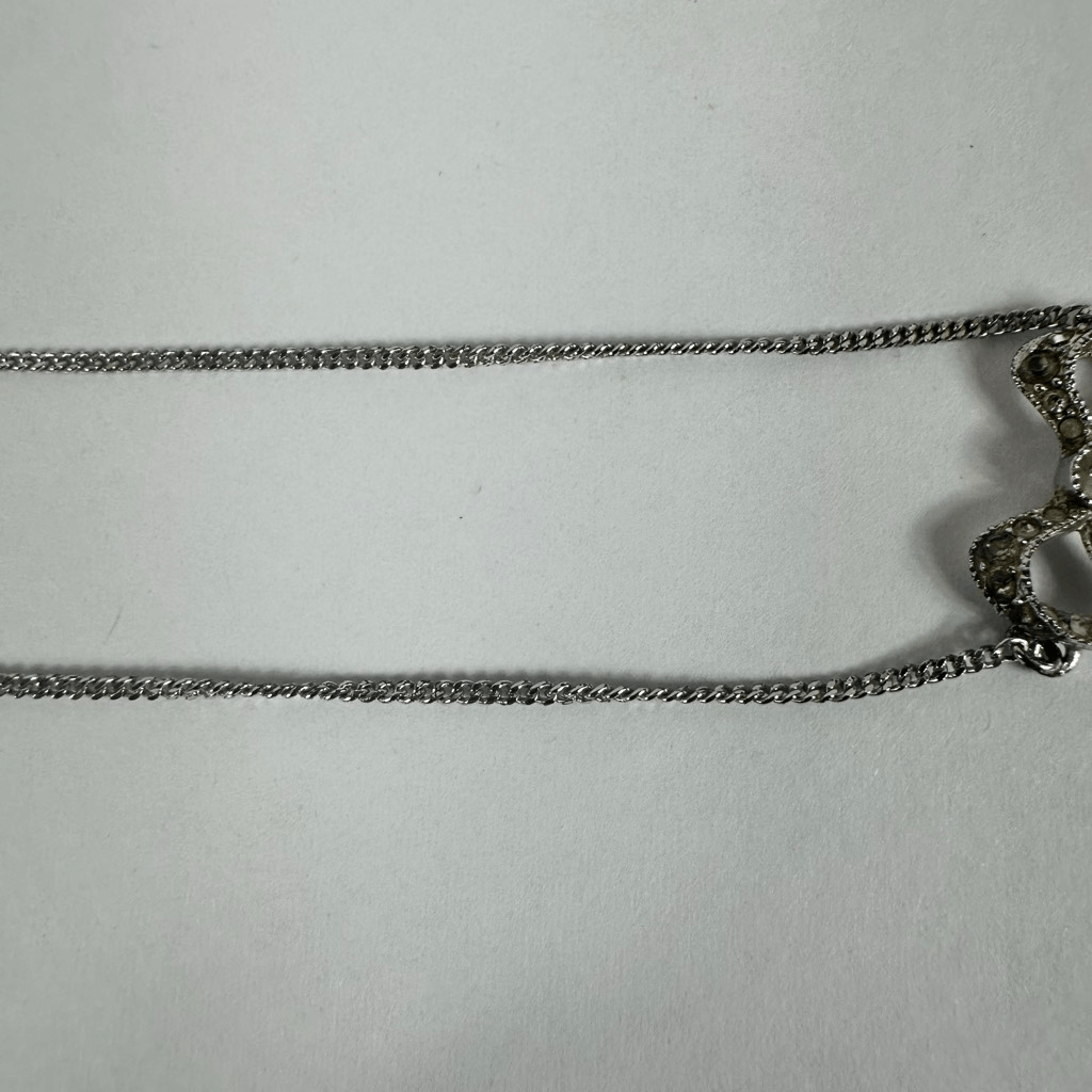 Christian Dior Letter D” Y-Drop Silver Tone Rhinestone Pendant Necklace