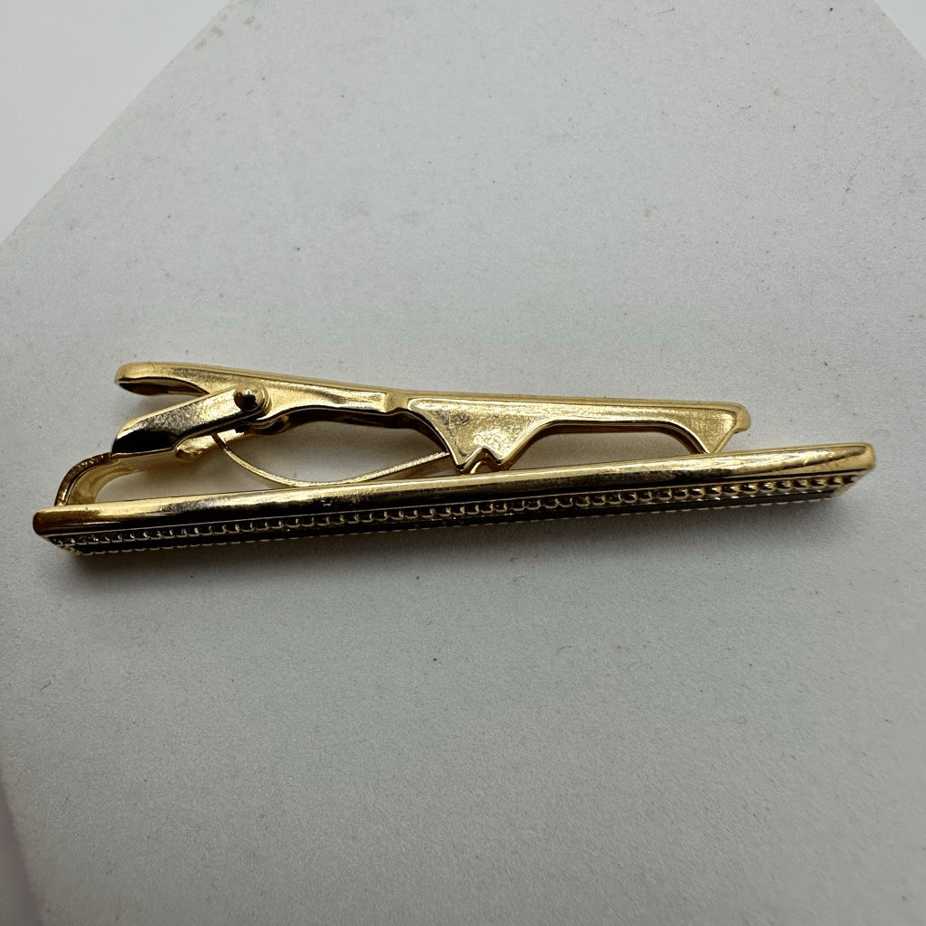 Christian Dior CD Logo Black Enamel Gold Tone Tie Clip
