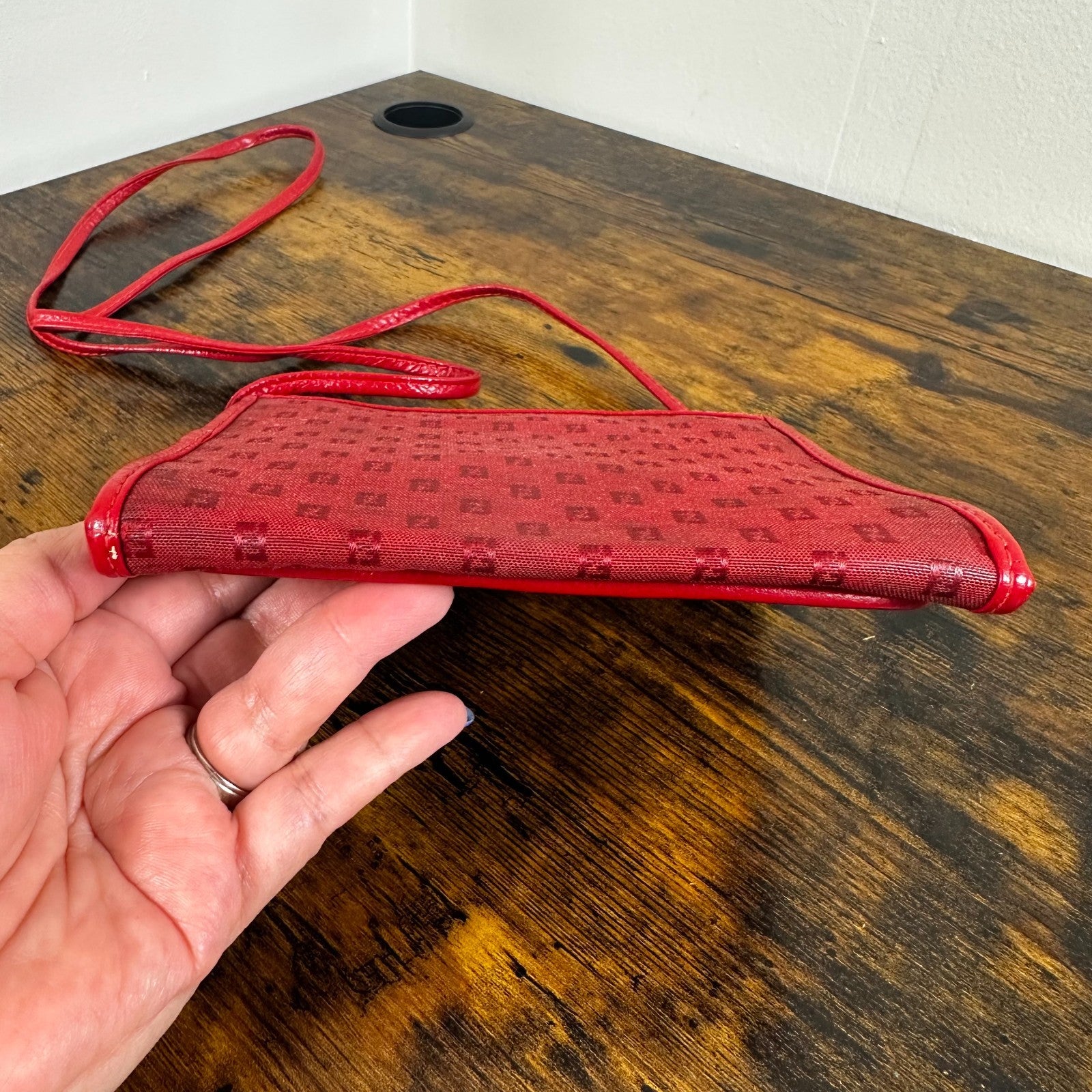 Fendi Red Monogram Logo Pattern Square Shoulder Bag Crossbody Purse Made In Ital