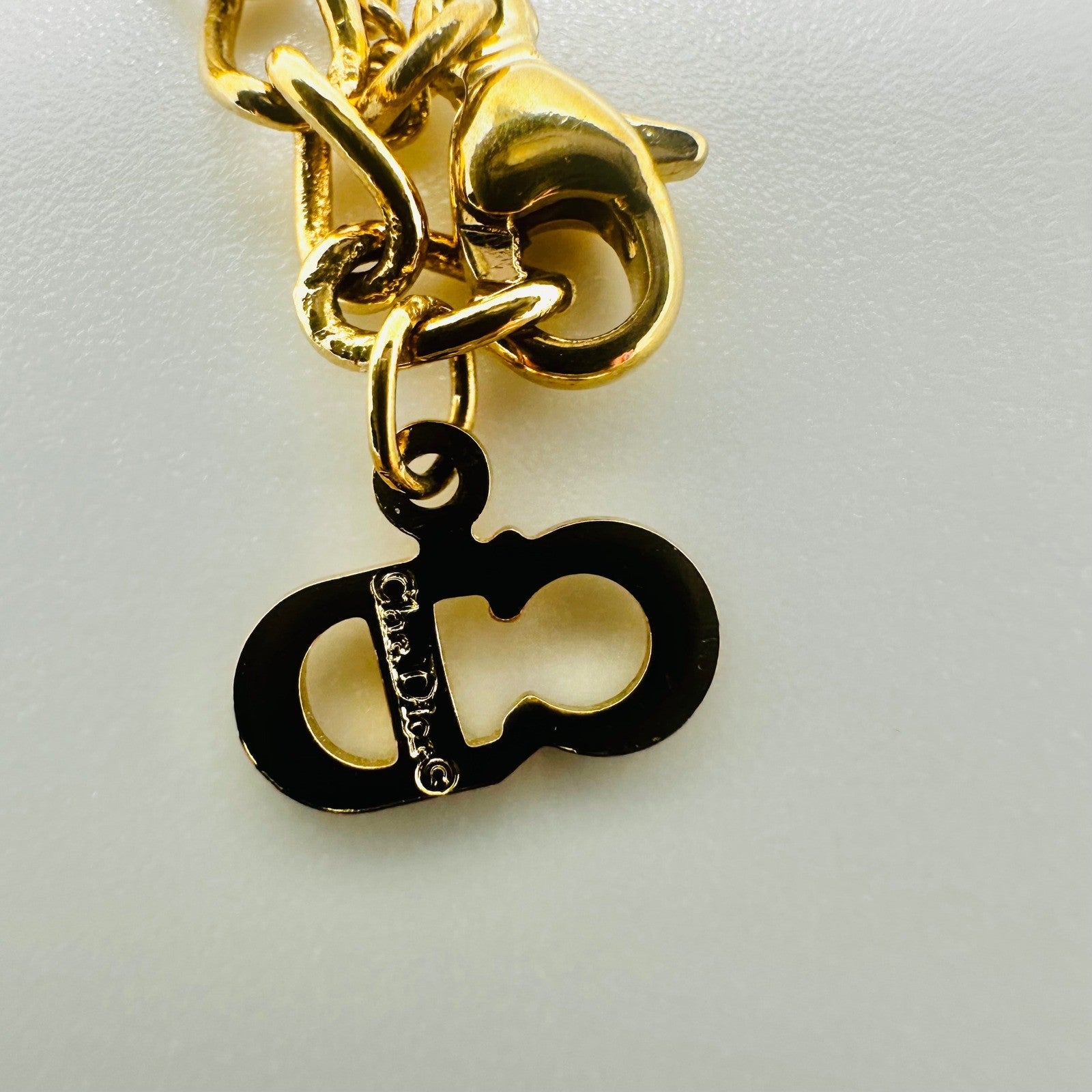 Christian Dior Gold Heart Necklace Rhinestone Vintage CD Logo Designer