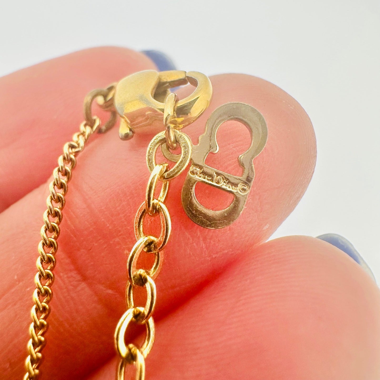 Christian Dior Gold Tone Crystal Pendant Necklace Designer Jewelry