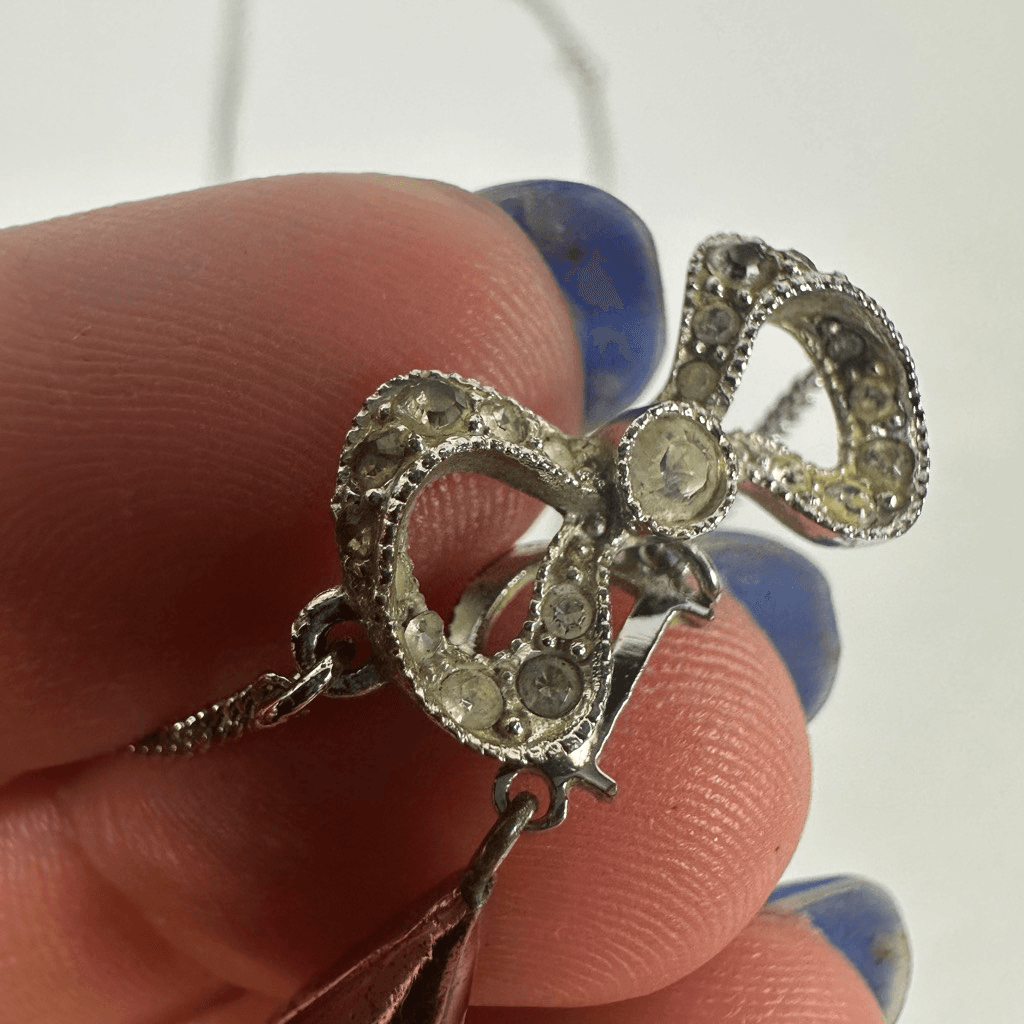 Christian Dior Letter D” Y-Drop Silver Tone Rhinestone Pendant Necklace