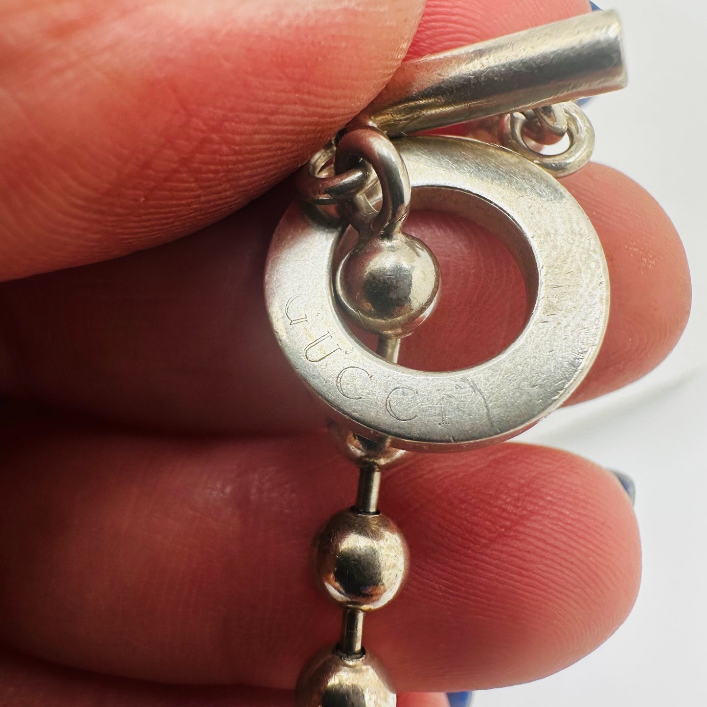 Gucci Silver Ball Chain Toggle Bracelet Sterling Silver Beaded Italian Fine Jewe