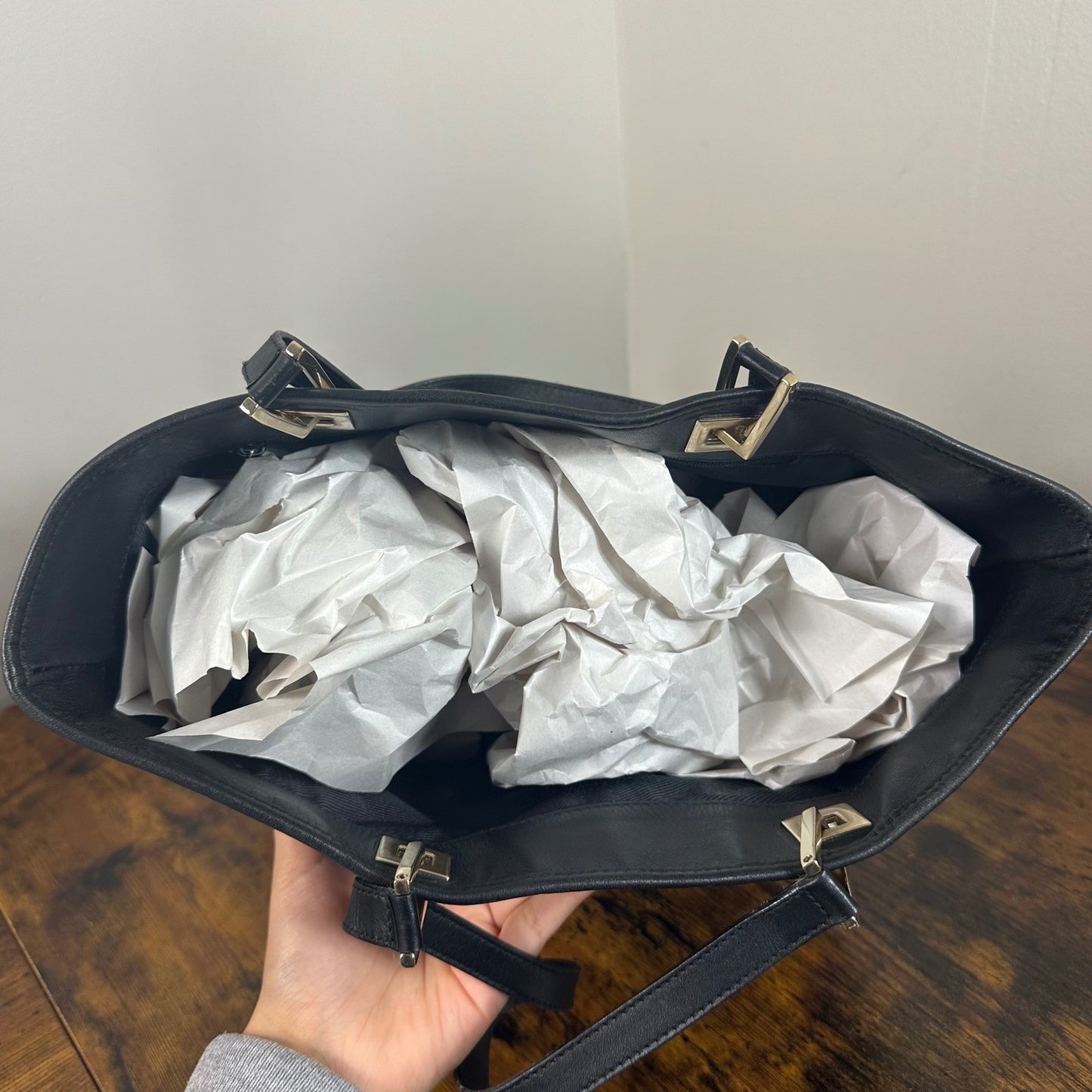 Gucci GG Canvas Tote Bag Black Authentic Designer Handbag Purse Classic