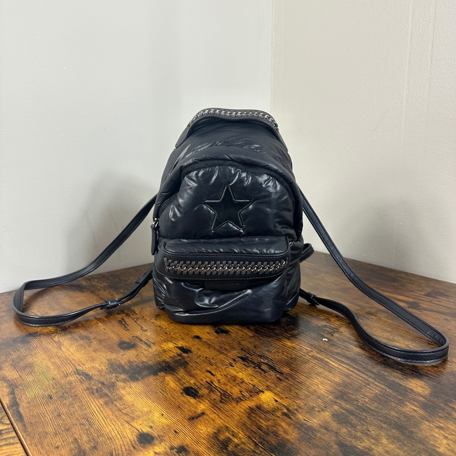 Stella McCartney Black Padded Star Mini Backpack Chain Detail Italy