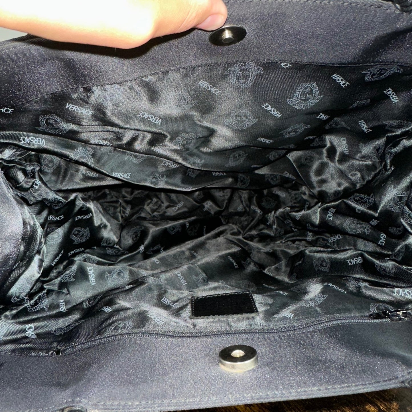 Gianni Versace Black Nylon Medusa Logo Tote Bag Made in Italy Authentic Vintage