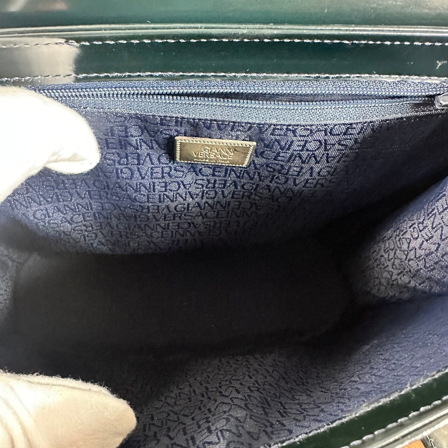 Gianni Versace Medusa Teal Patent Leather Shoulder Bag Vintage Authentic