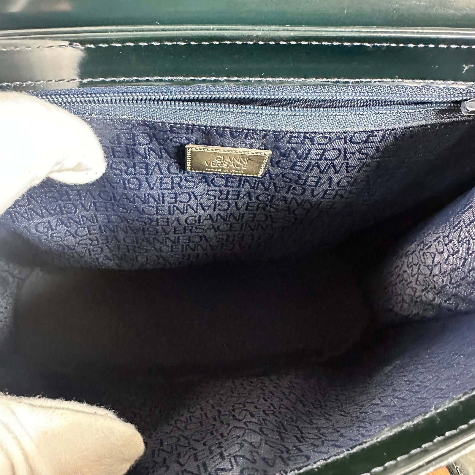 Gianni Versace Medusa Teal Patent Leather Shoulder Bag Vintage Authentic